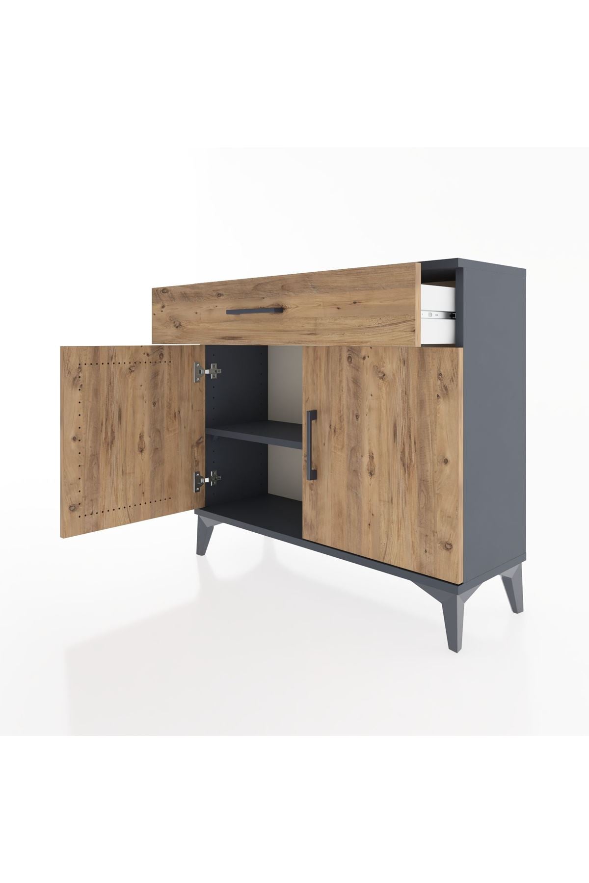 Arges Şifonyer Tek Raflı Tek Çekmeceli 2 Kapaklı 88x30x80 Antrasit-Çam