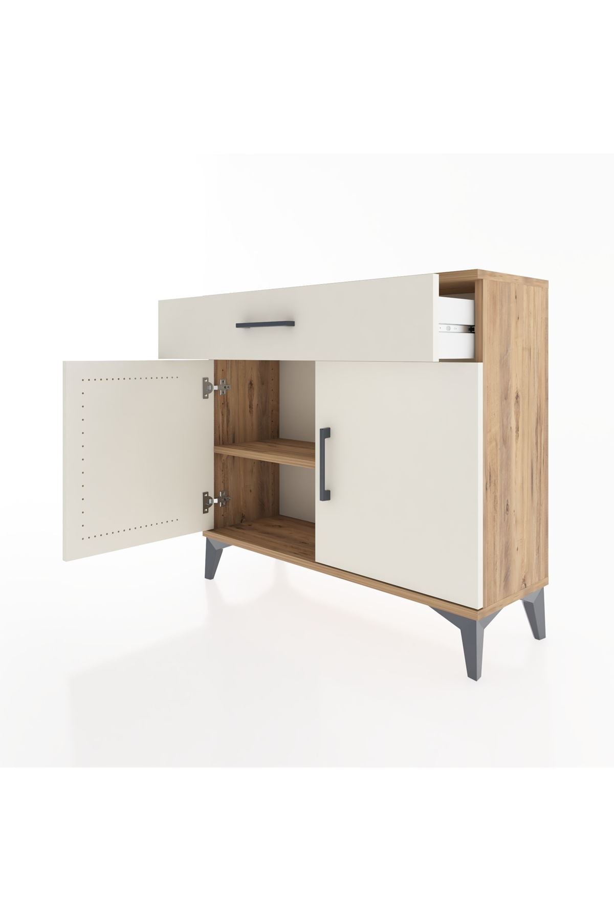 Arges Şifonyer Tek Raflı Tek Çekmeceli 2 Kapaklı 88x30x80 Çam-Aytaşı