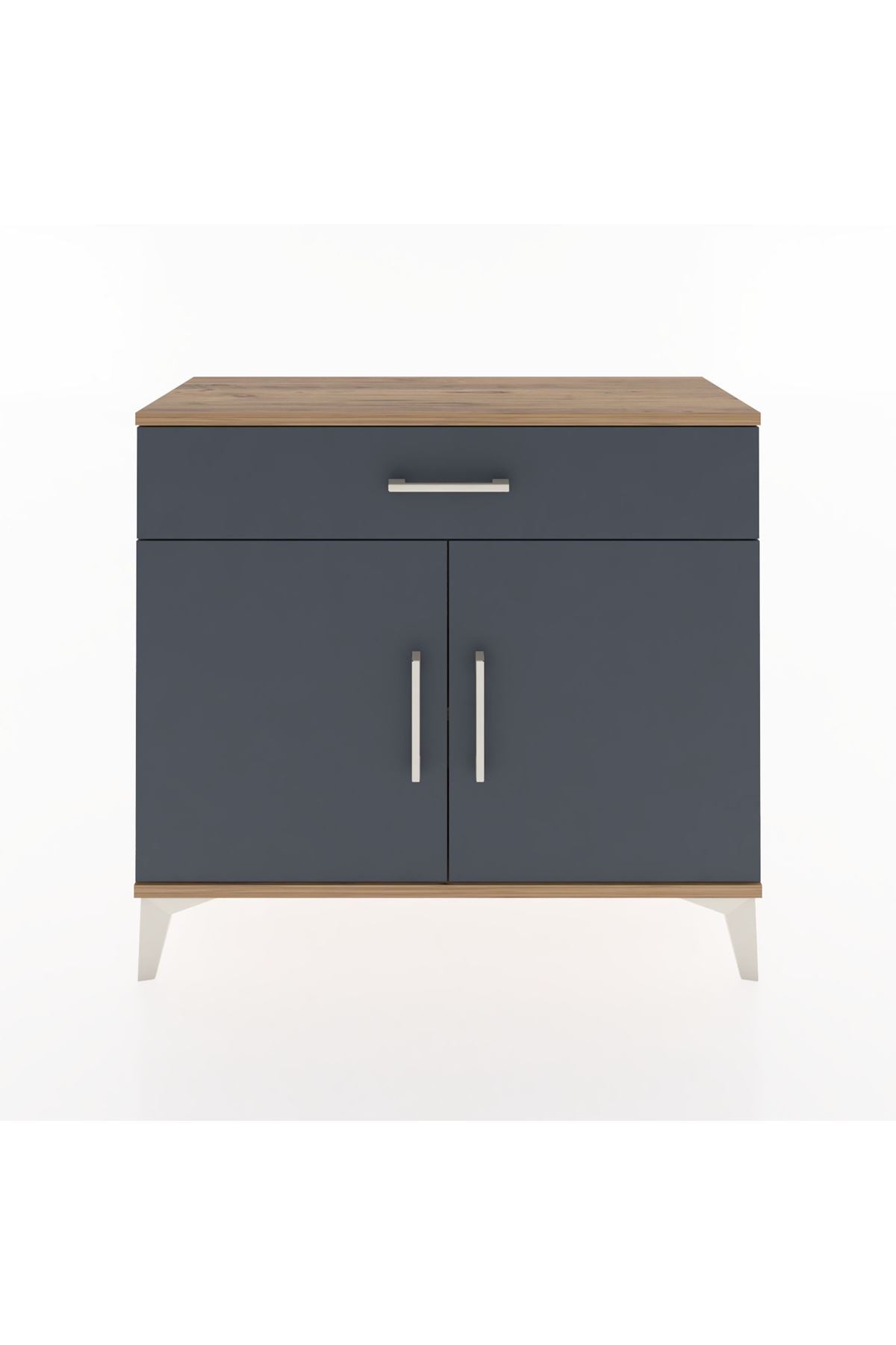 Arges Şifonyer Tek Raflı Tek Çekmeceli 2 Kapaklı 88x30x80 Çam-Antrasit