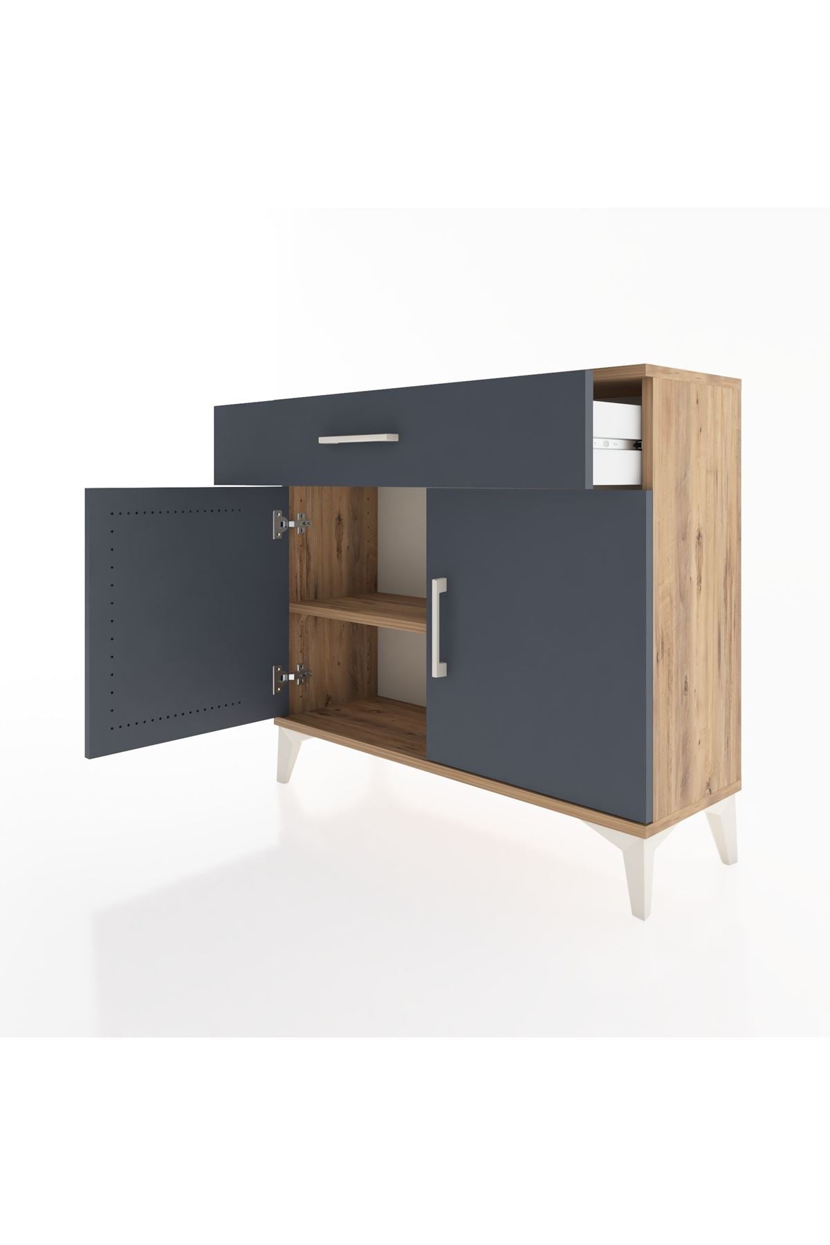 Arges Şifonyer Tek Raflı Tek Çekmeceli 2 Kapaklı 88x30x80 Çam-Antrasit