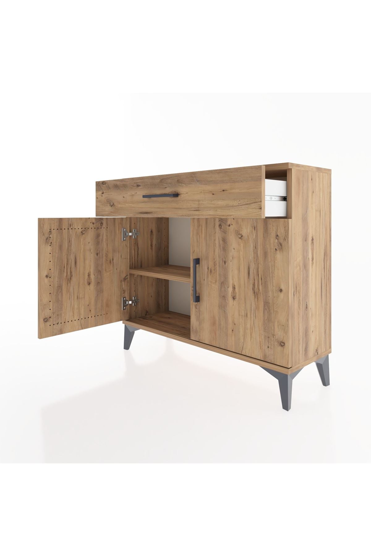 Arges Şifonyer Tek Raflı Tek Çekmeceli 2 Kapaklı 88x30x80 Çam-Çam