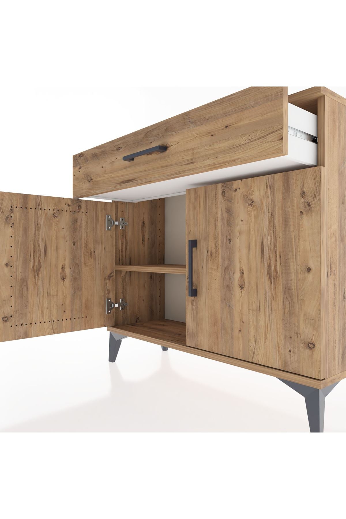 Arges Şifonyer Tek Raflı Tek Çekmeceli 2 Kapaklı 88x30x80 Çam-Çam