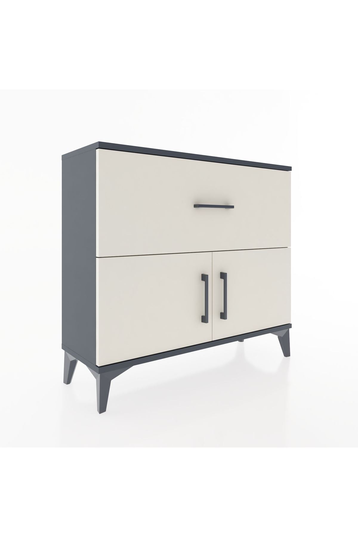 Arges Şifonyer Tek Raflı Tek Çekmeceli 2 Kapaklı 88x30x80 Antrasit-Aytaşı