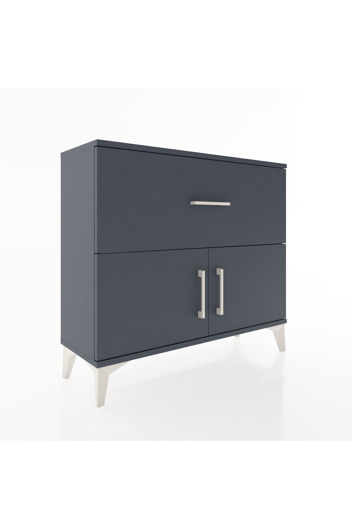 Arges Şifonyer Tek Raflı Tek Çekmeceli 2 Kapaklı 88x30x80 Antrasit-Antrasit