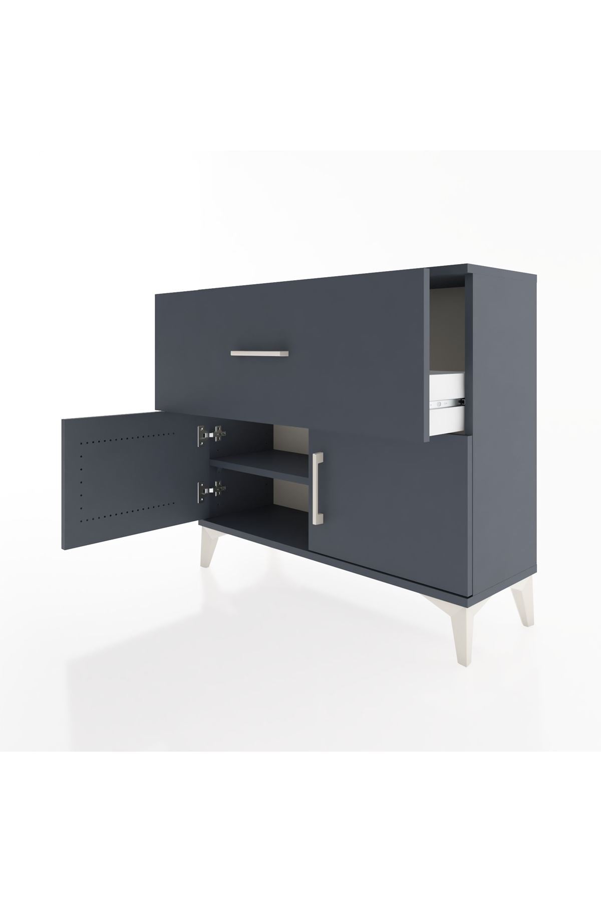 Arges Şifonyer Tek Raflı Tek Çekmeceli 2 Kapaklı 88x30x80 Antrasit-Antrasit