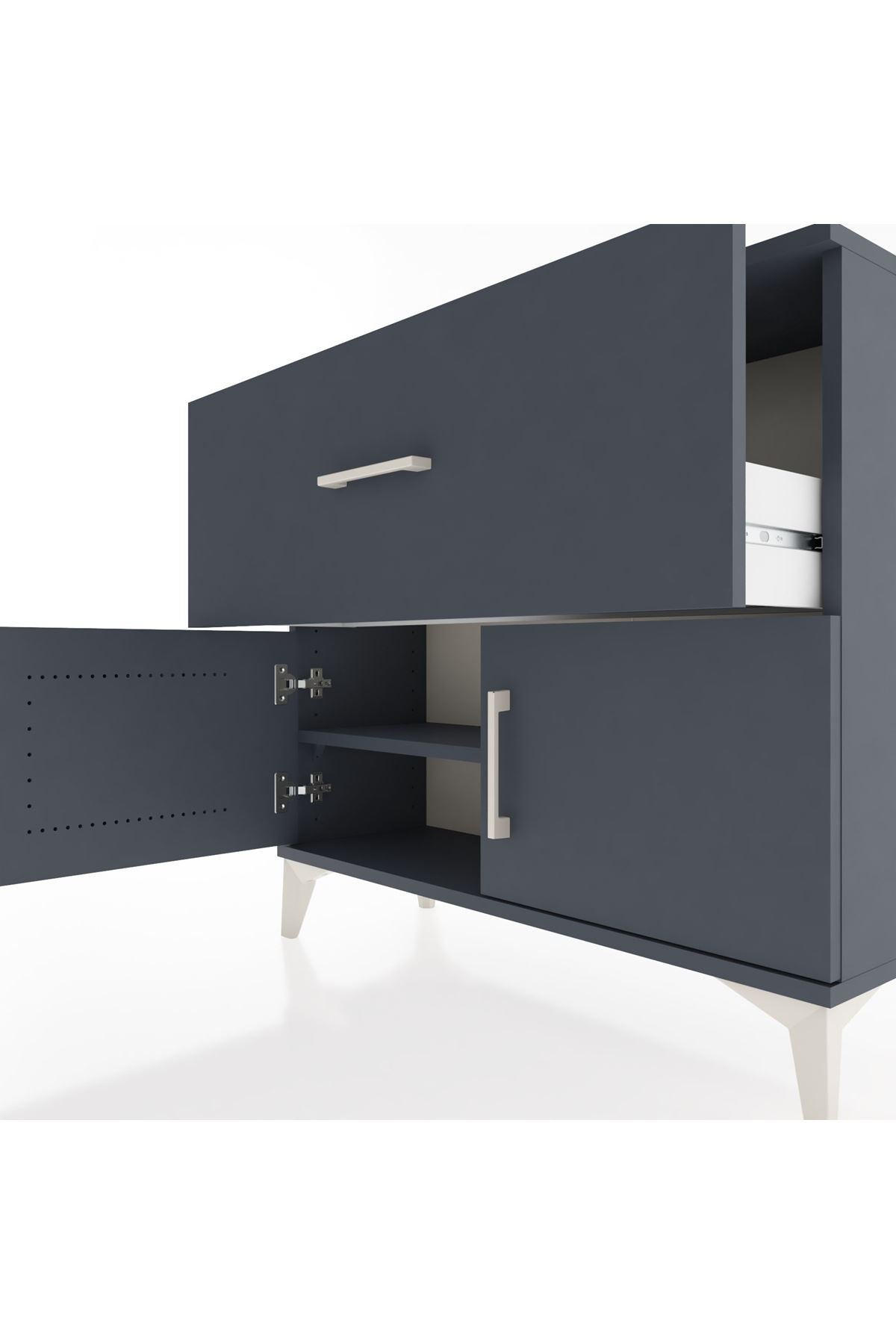 Arges Şifonyer Tek Raflı Tek Çekmeceli 2 Kapaklı 88x30x80 Antrasit-Antrasit