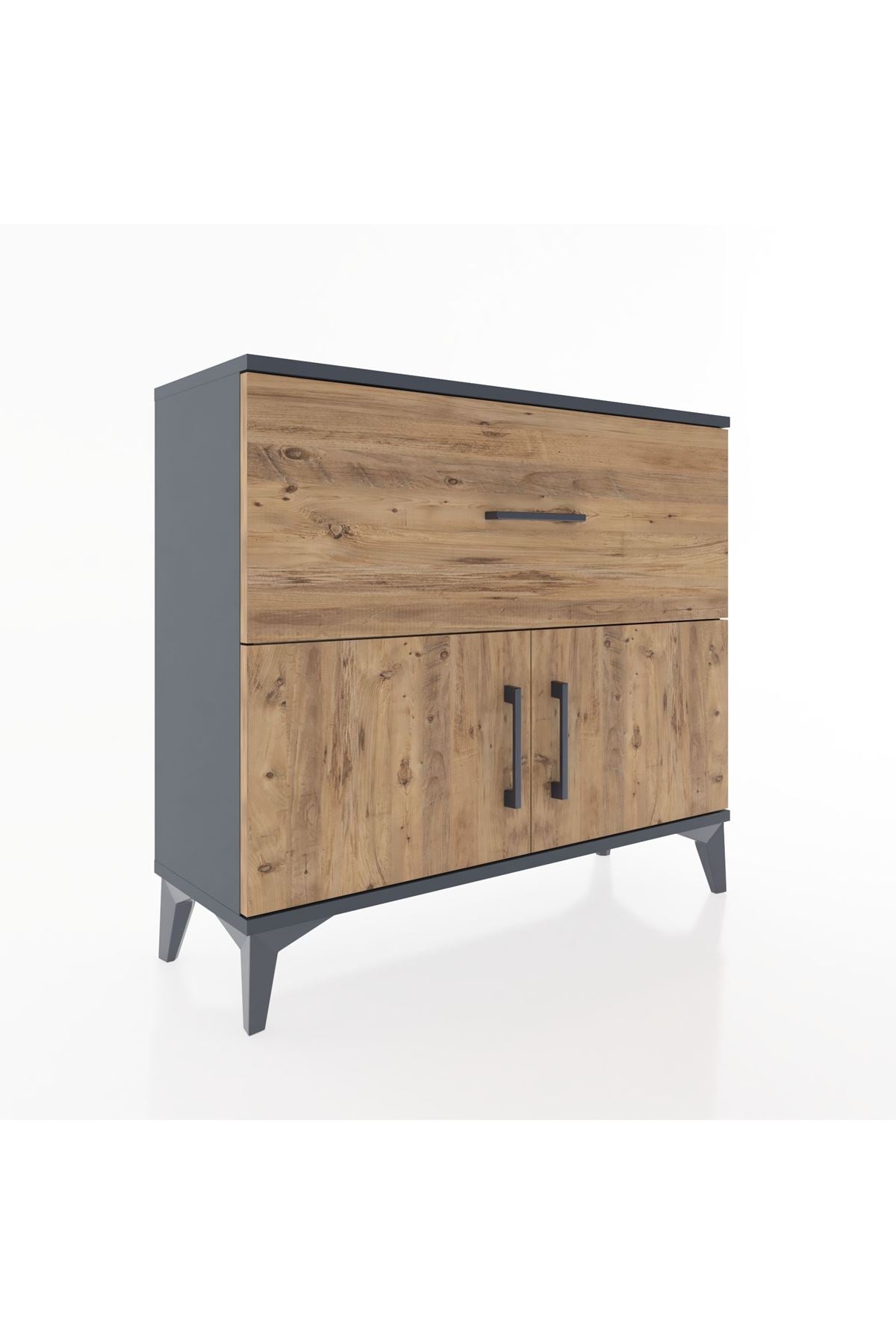 Arges Şifonyer Tek Raflı Tek Çekmeceli 2 Kapaklı 88x30x80 Antrasit-Çam