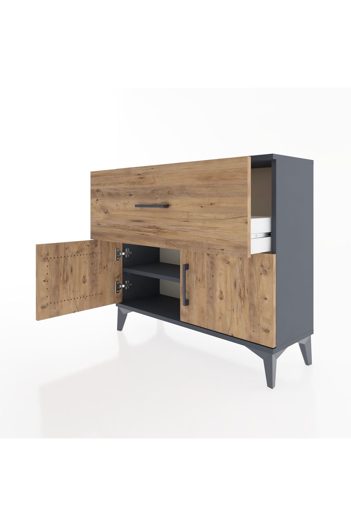 Arges Şifonyer Tek Raflı Tek Çekmeceli 2 Kapaklı 88x30x80 Antrasit-Çam