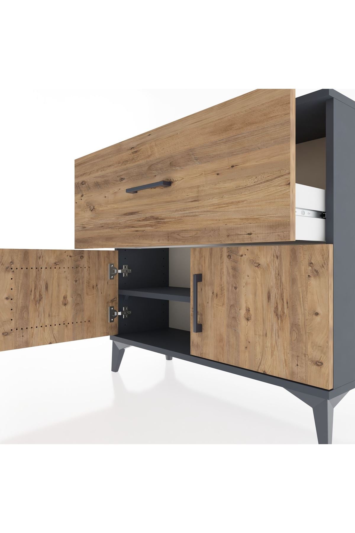 Arges Şifonyer Tek Raflı Tek Çekmeceli 2 Kapaklı 88x30x80 Antrasit-Çam