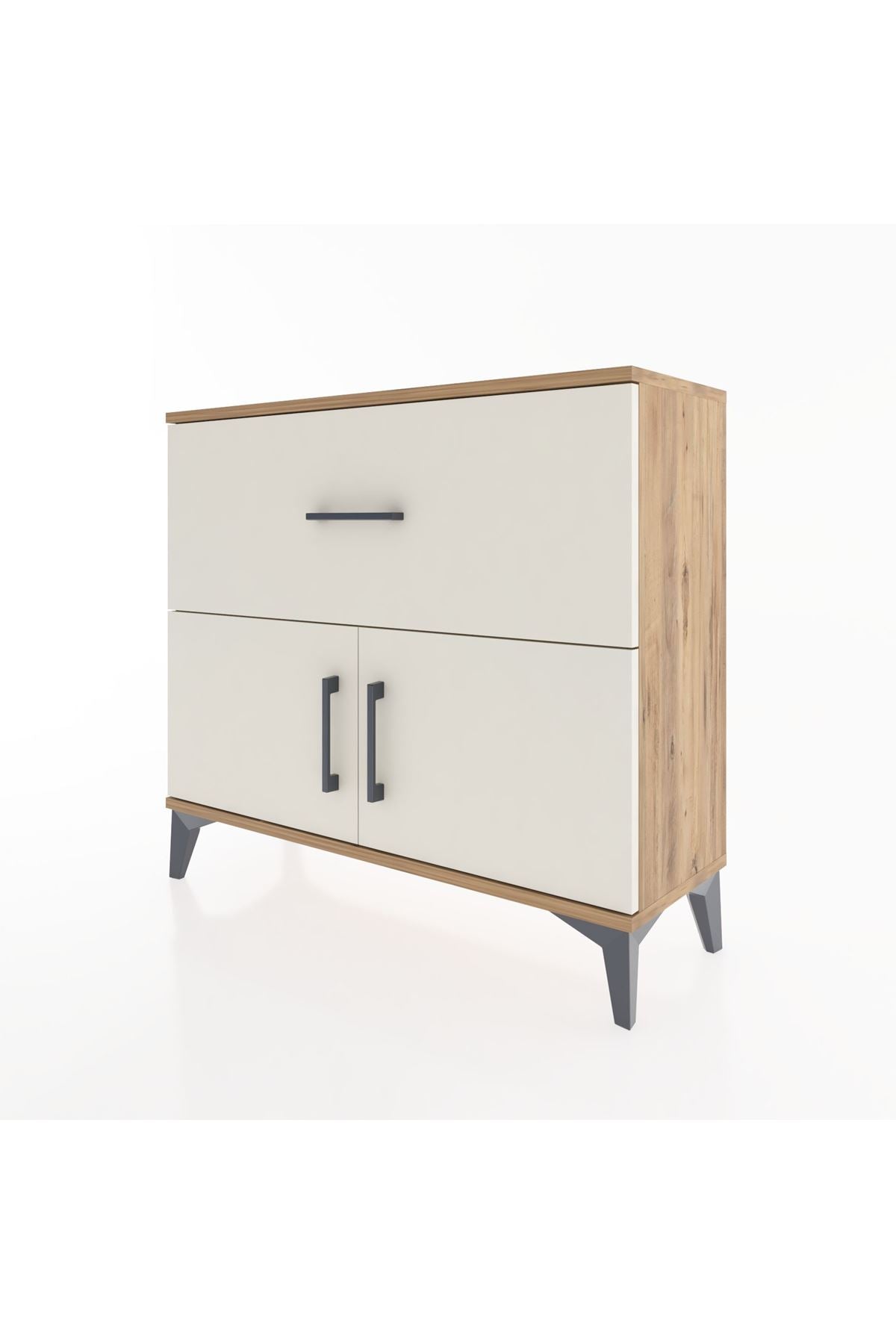 Arges Şifonyer Tek Raflı Tek Çekmeceli 2 Kapaklı 88x30x80 Çam-Aytaşı