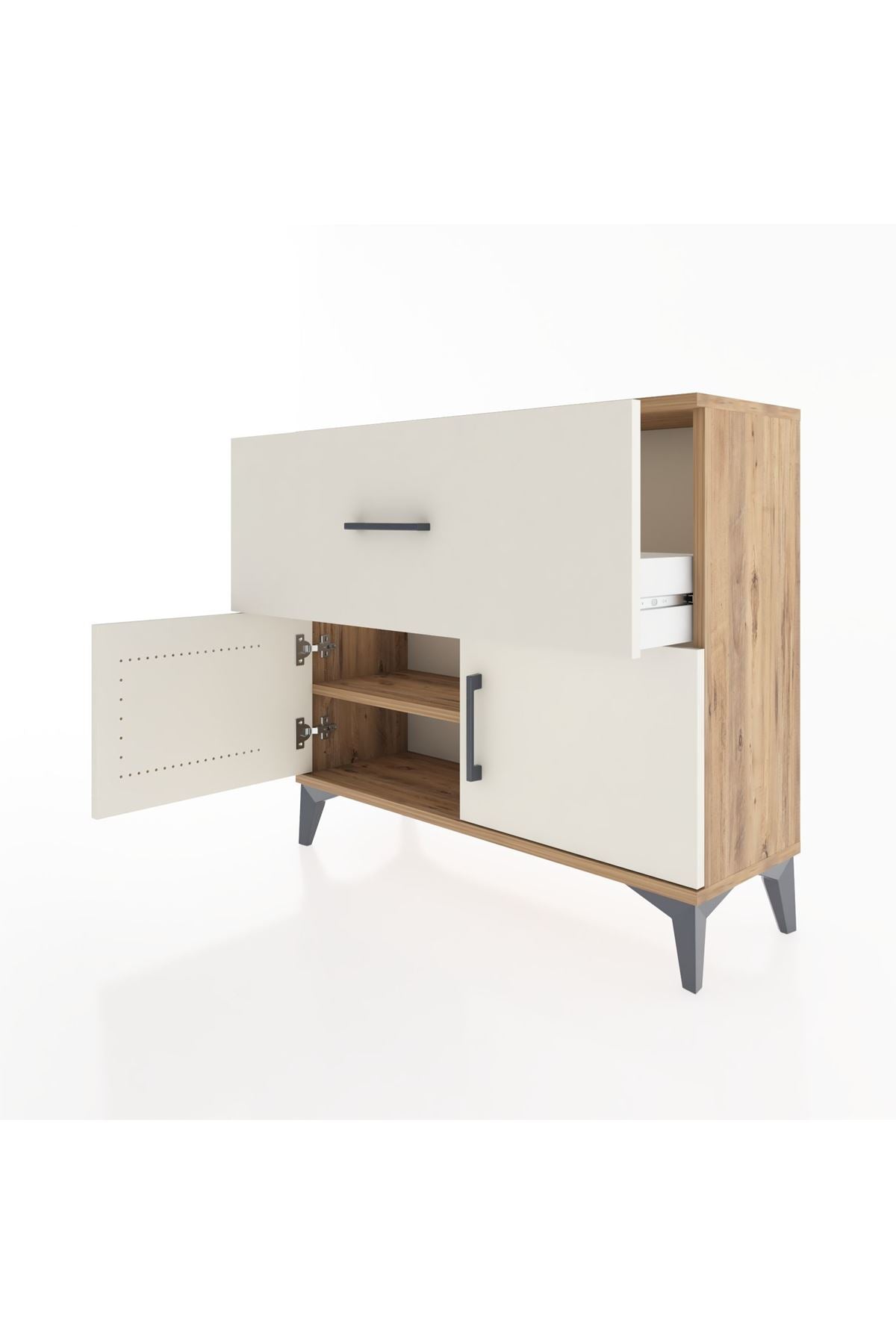 Arges Şifonyer Tek Raflı Tek Çekmeceli 2 Kapaklı 88x30x80 Çam-Aytaşı