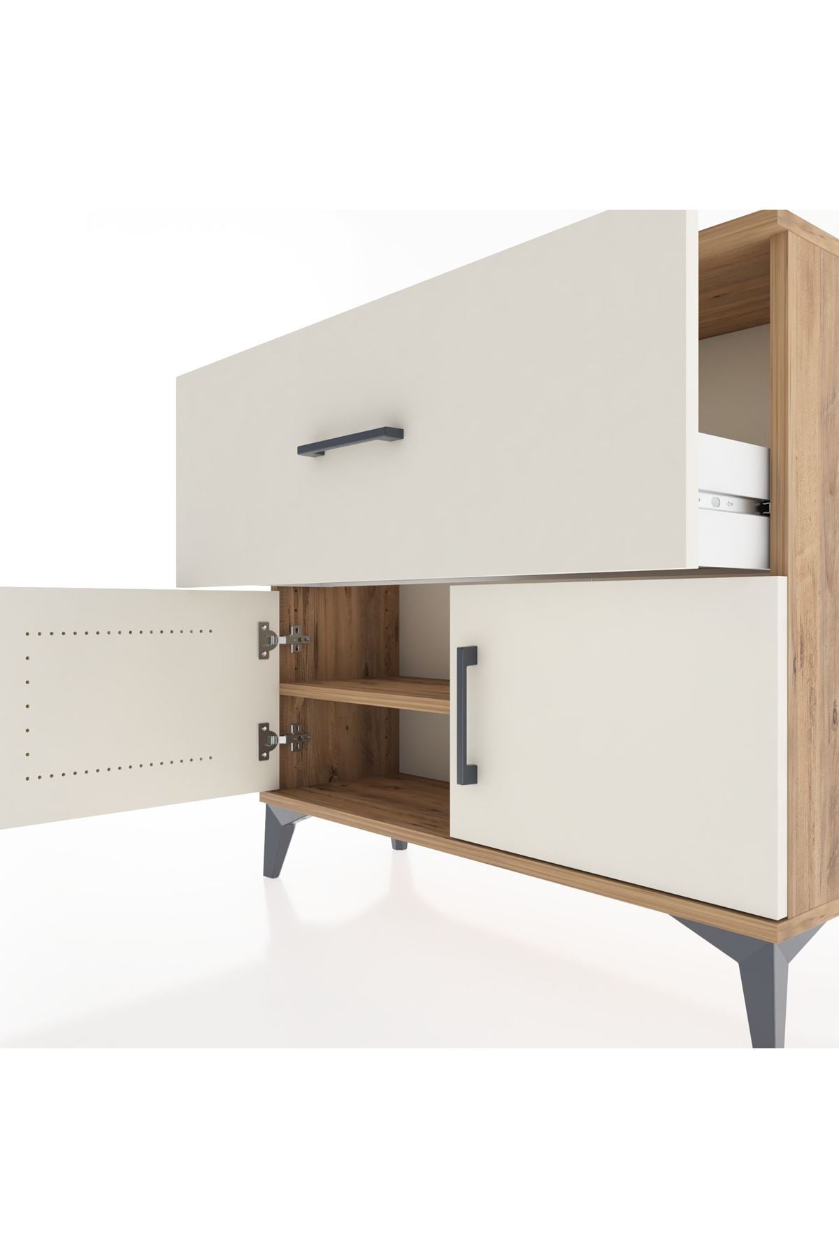 Arges Şifonyer Tek Raflı Tek Çekmeceli 2 Kapaklı 88x30x80 Çam-Aytaşı