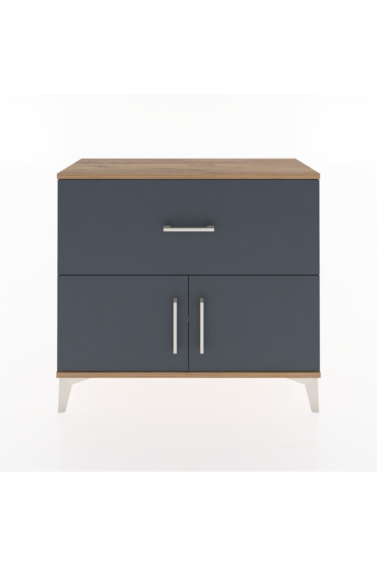 Arges Şifonyer Tek Raflı Tek Çekmeceli 2 Kapaklı 88x30x80 Çam-Antrasit