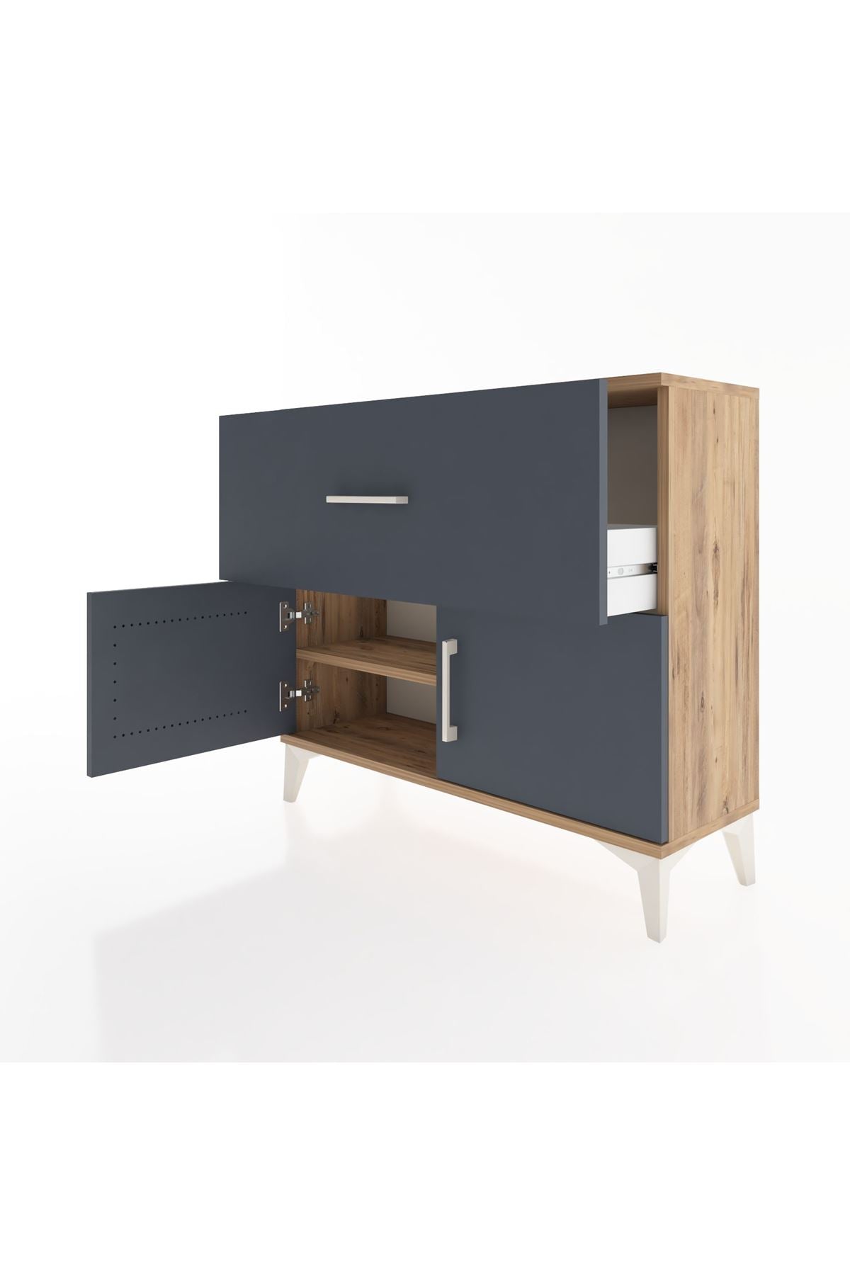 Arges Şifonyer Tek Raflı Tek Çekmeceli 2 Kapaklı 88x30x80 Çam-Antrasit