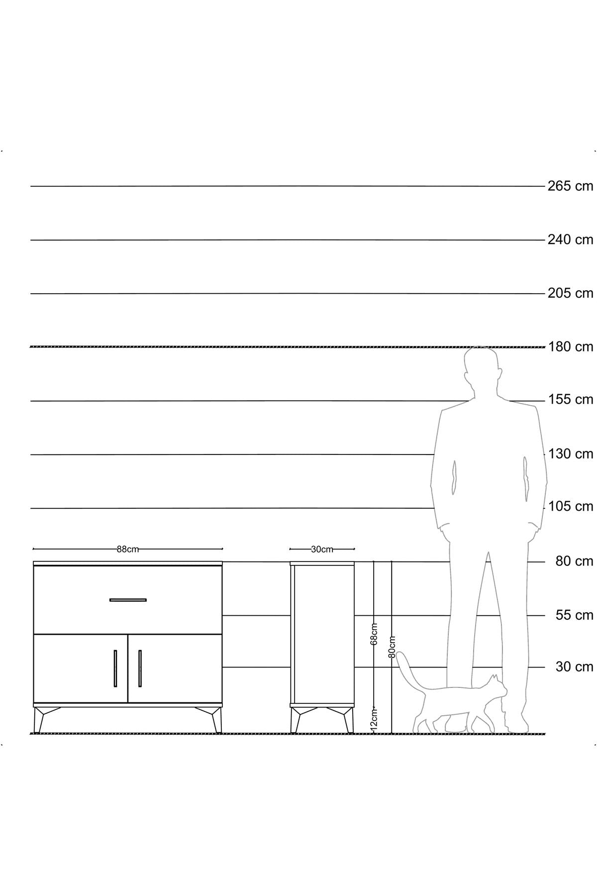 Arges Şifonyer Tek Raflı Tek Çekmeceli 2 Kapaklı 88x30x80 Çam-Antrasit
