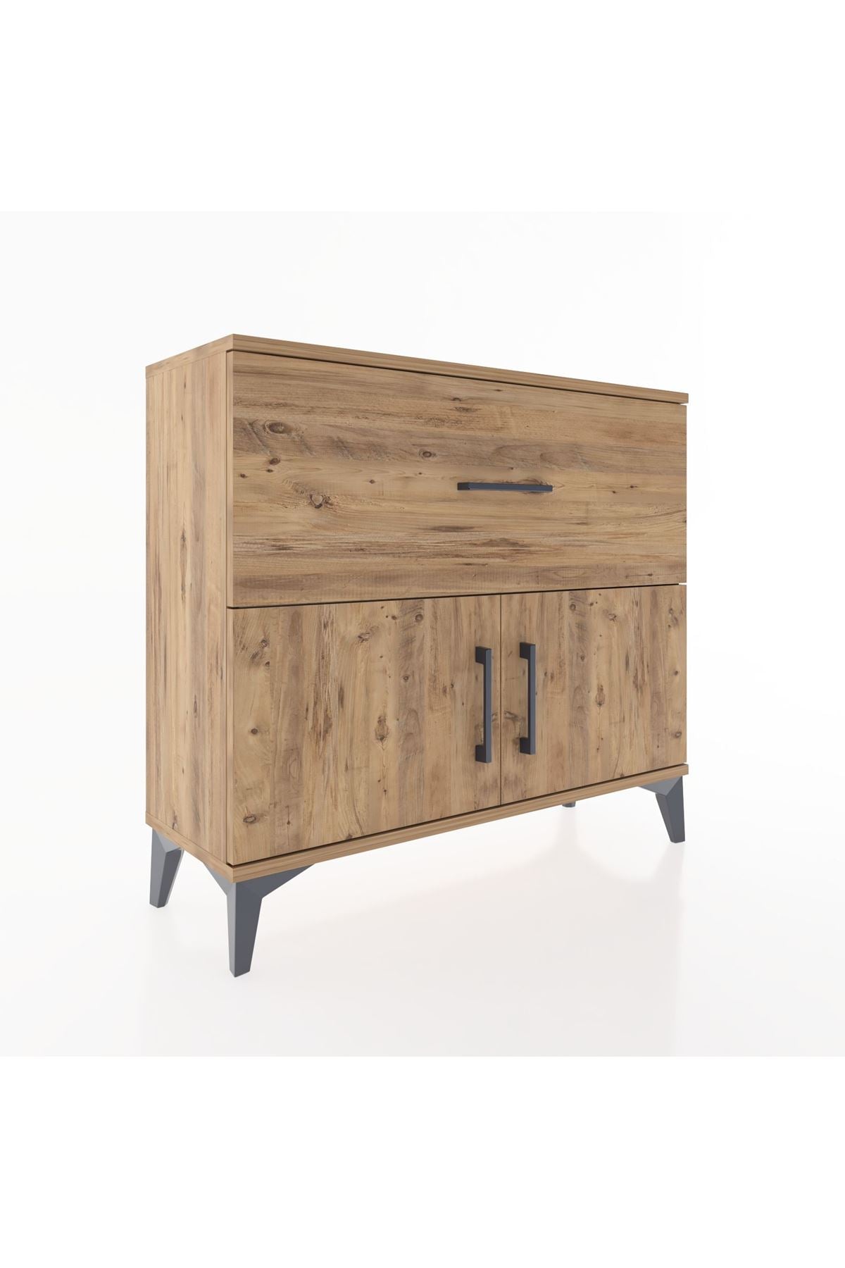 Arges Şifonyer Tek Raflı Tek Çekmeceli 2 Kapaklı 88x30x80 Çam-Çam