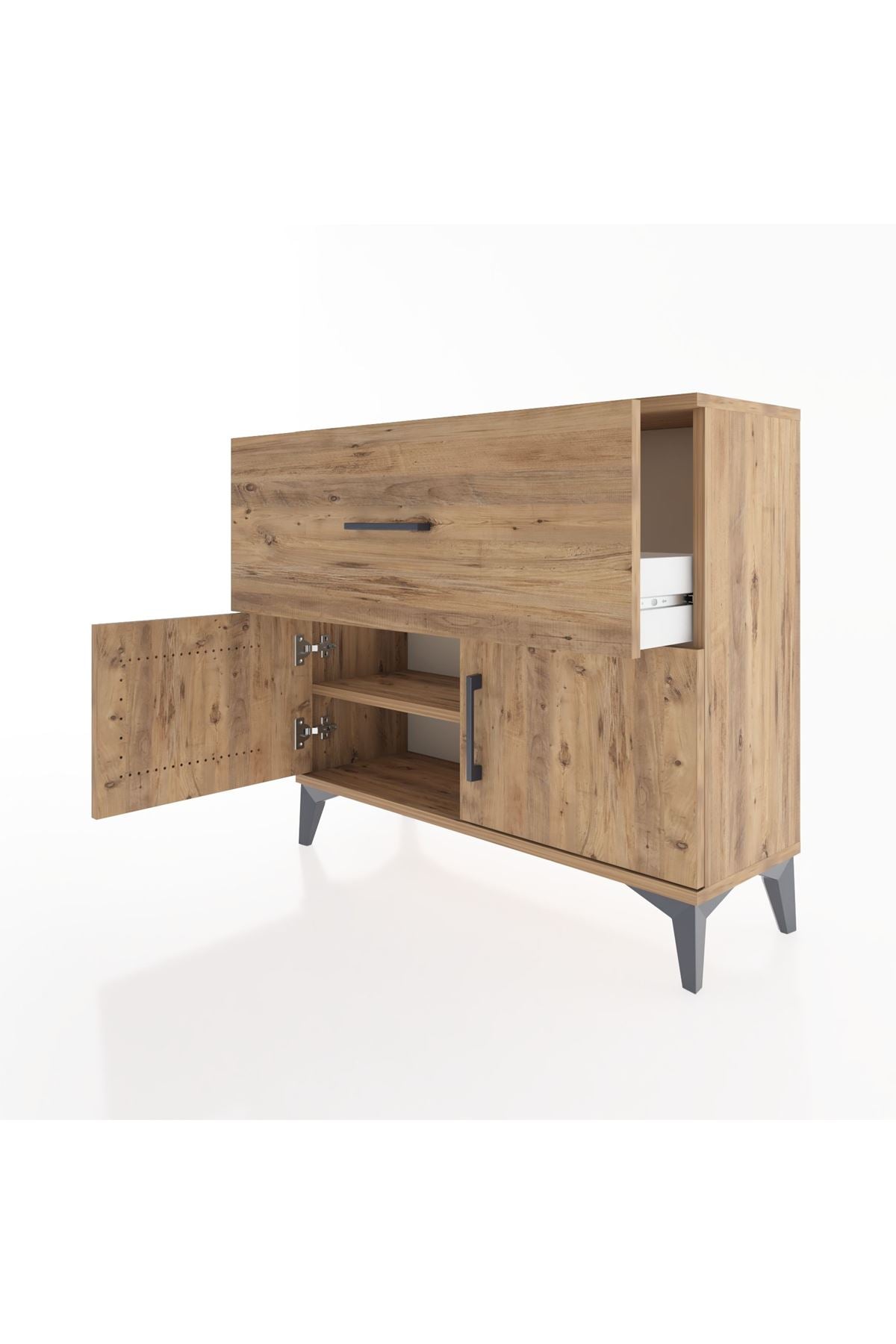 Arges Şifonyer Tek Raflı Tek Çekmeceli 2 Kapaklı 88x30x80 Çam-Çam