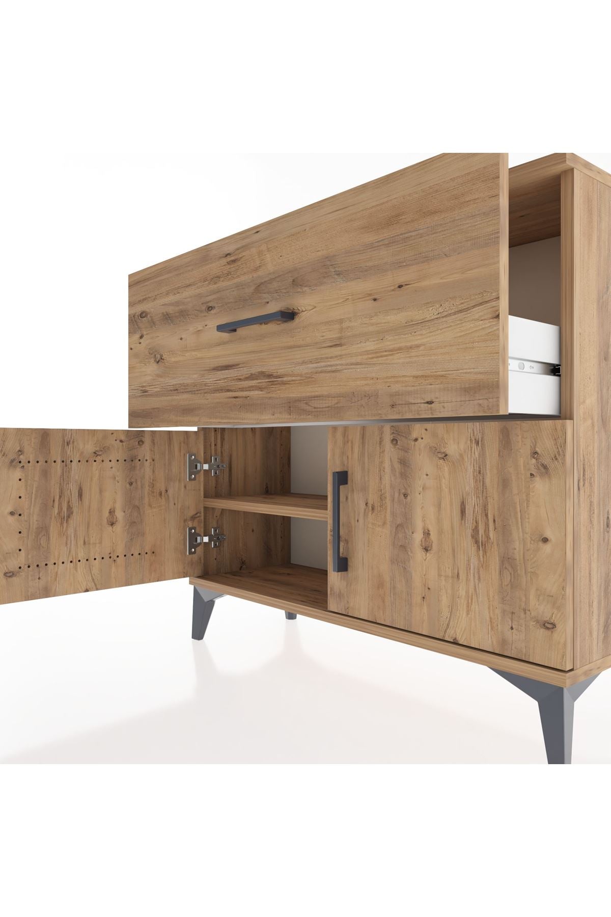 Arges Şifonyer Tek Raflı Tek Çekmeceli 2 Kapaklı 88x30x80 Çam-Çam