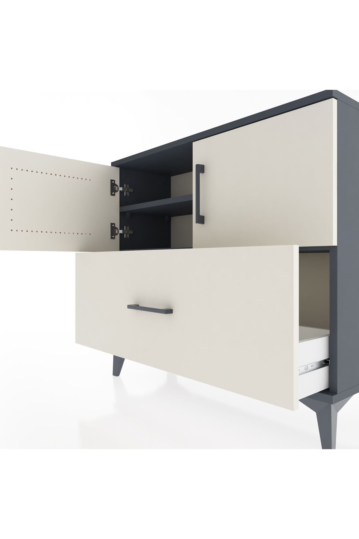 Arges Şifonyer 2 Raflı Tek Çekmeceli 2 Kapaklı 88x30x80 Antrasit-Aytaşı