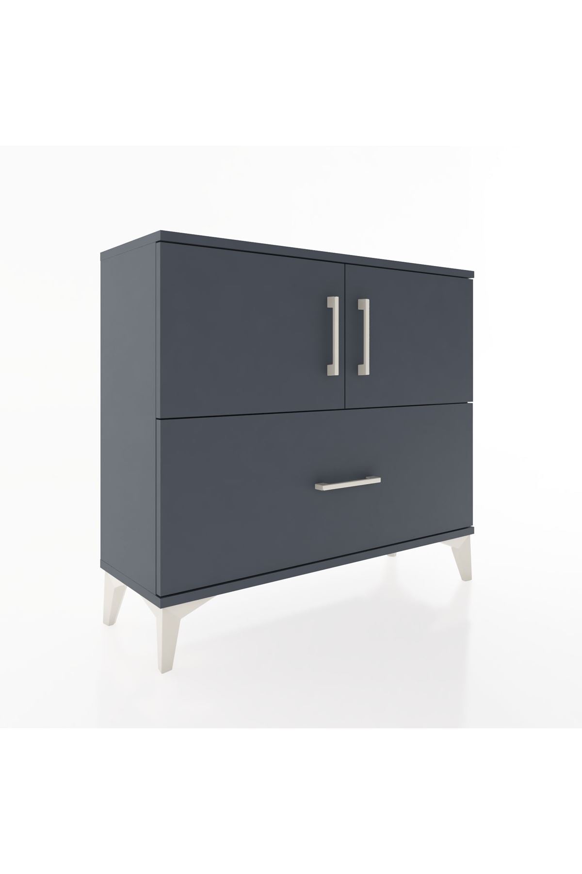 Arges Şifonyer 2 Raflı Tek Çekmeceli 2 Kapaklı 88x30x80 Antrasit-Antrasit