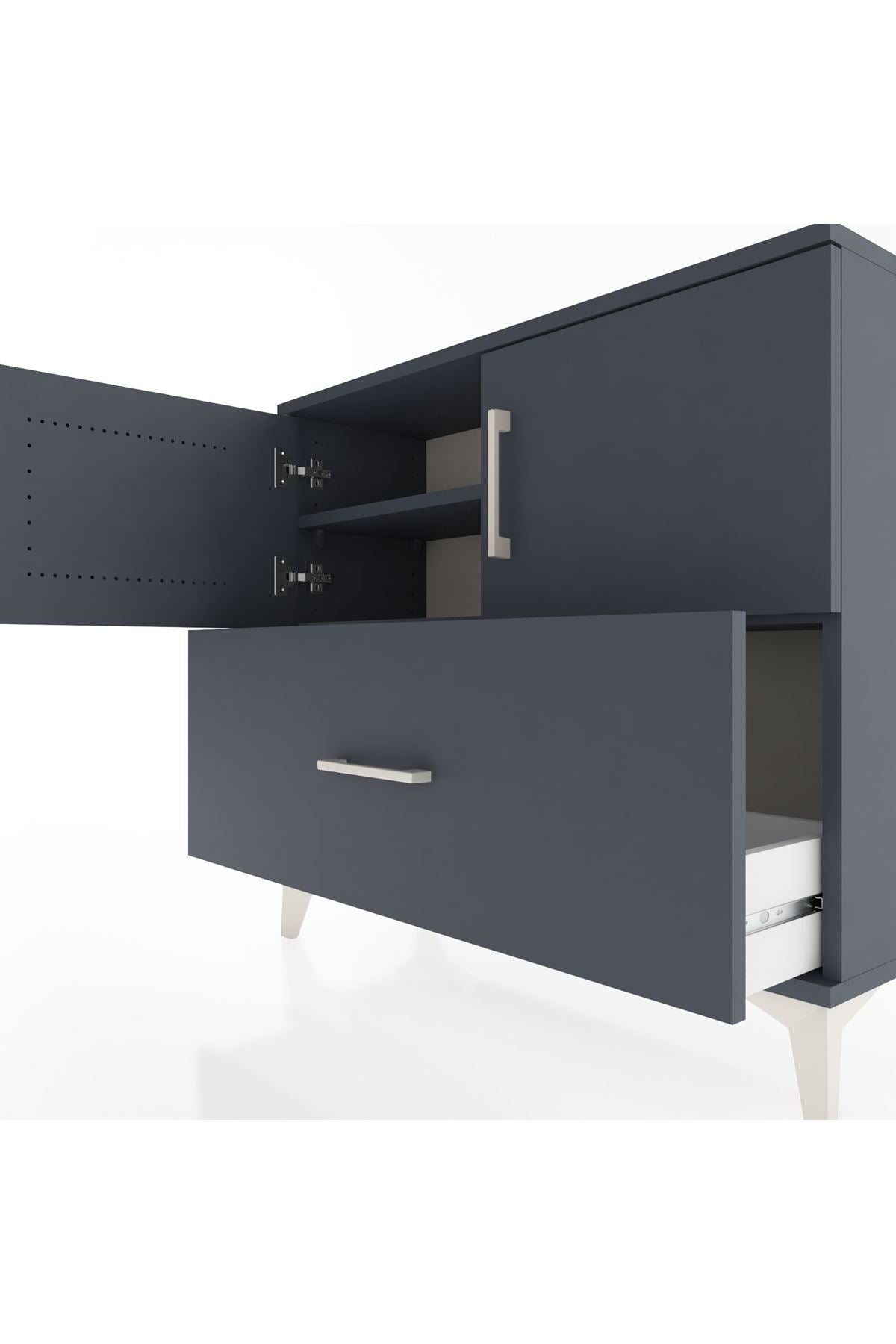 Arges Şifonyer 2 Raflı Tek Çekmeceli 2 Kapaklı 88x30x80 Antrasit-Antrasit