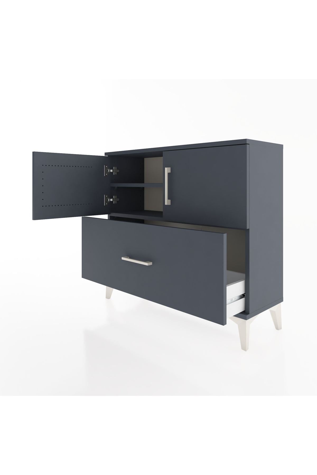 Arges Şifonyer 2 Raflı Tek Çekmeceli 2 Kapaklı 88x30x80 Antrasit-Antrasit