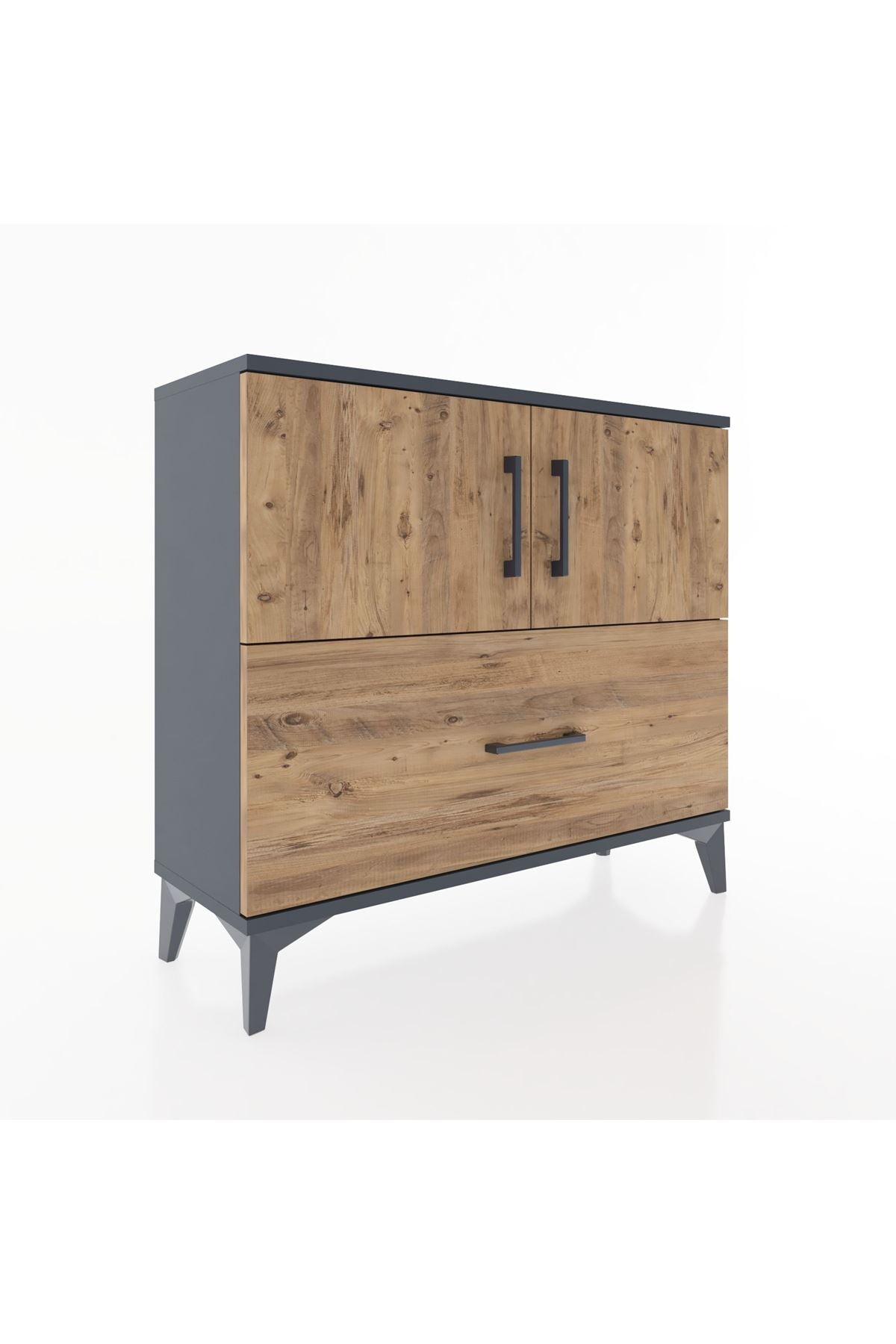 Arges Şifonyer 2 Raflı Tek Çekmeceli 2 Kapaklı 88x30x80 Antrasit-Çam