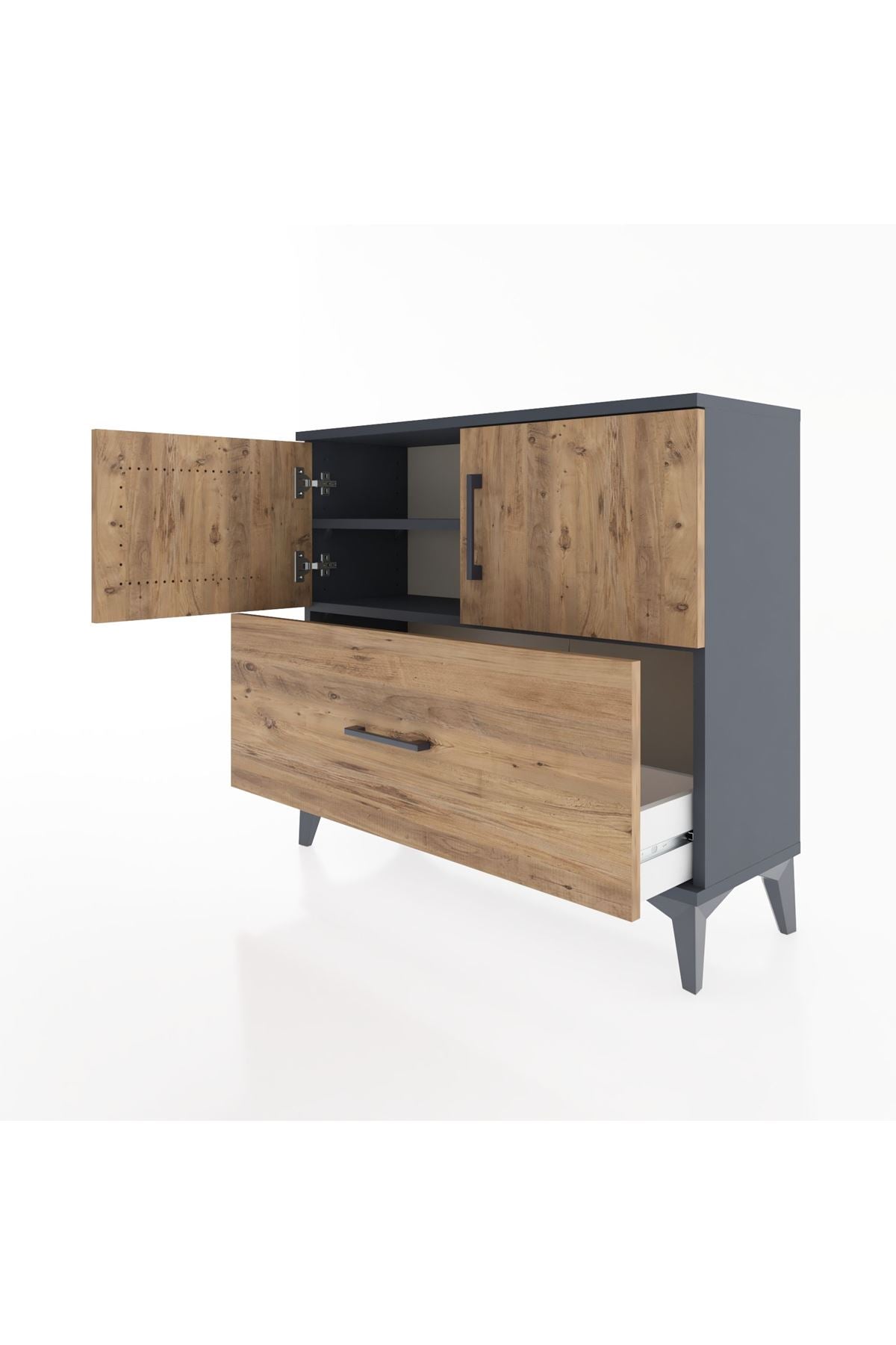 Arges Şifonyer 2 Raflı Tek Çekmeceli 2 Kapaklı 88x30x80 Antrasit-Çam