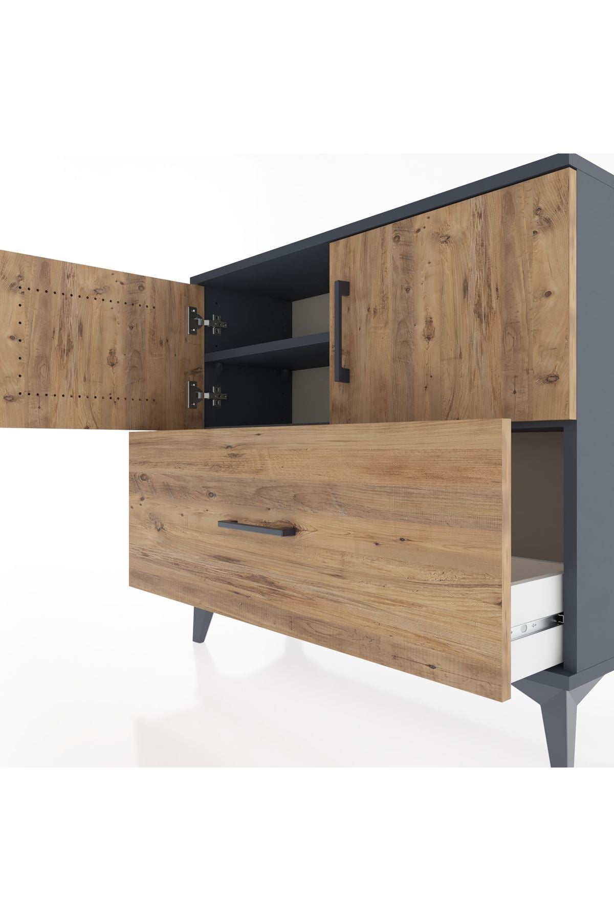 Arges Şifonyer 2 Raflı Tek Çekmeceli 2 Kapaklı 88x30x80 Antrasit-Çam