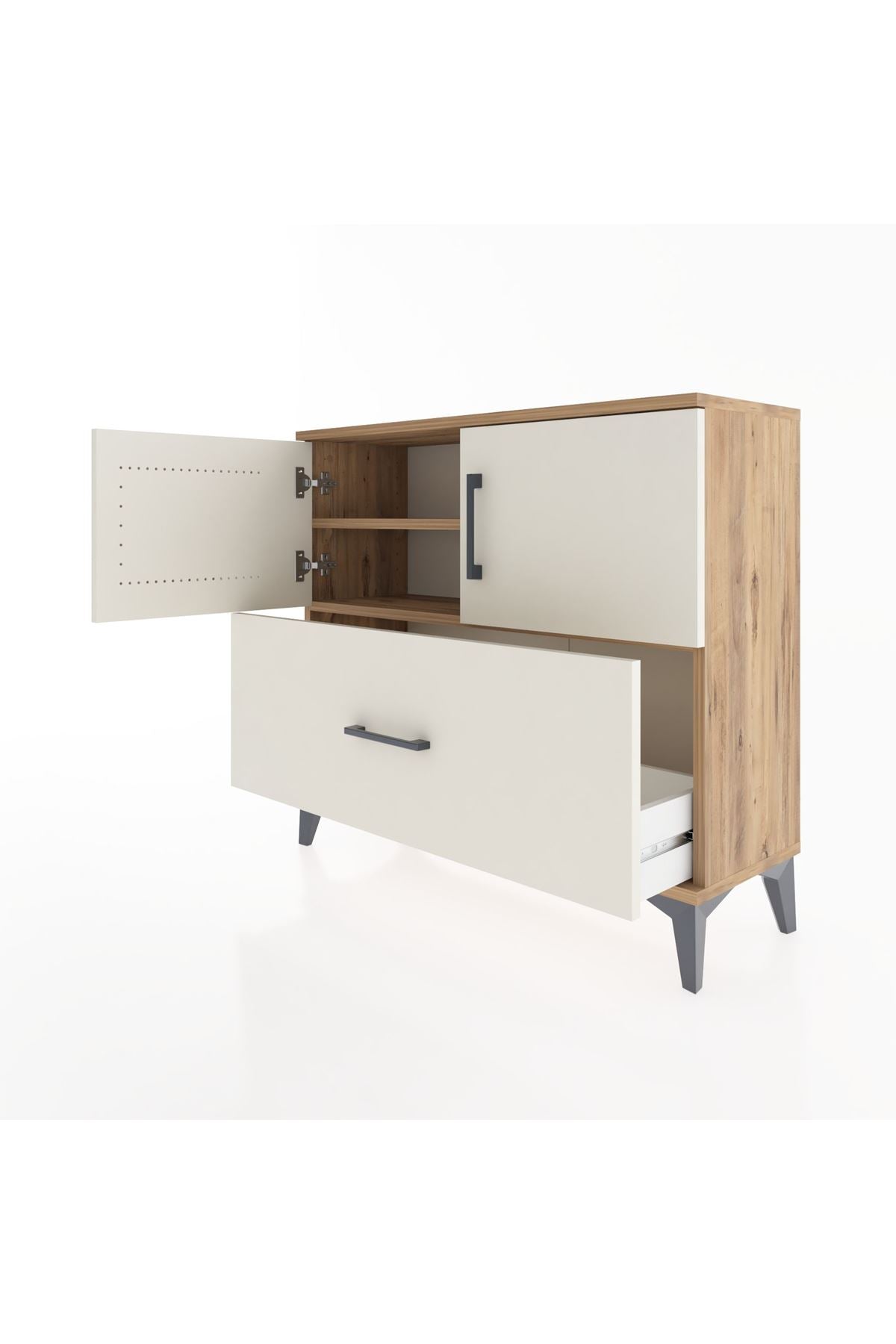 Arges Şifonyer 2 Raflı Tek Çekmeceli 2 Kapaklı 88x30x80 Çam-Aytaşı