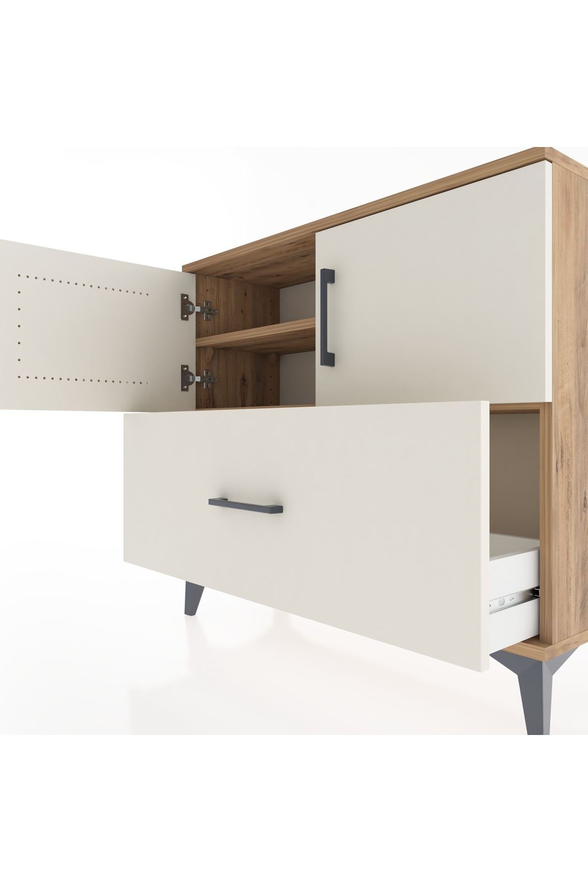 Arges Şifonyer 2 Raflı Tek Çekmeceli 2 Kapaklı 88x30x80 Çam-Aytaşı