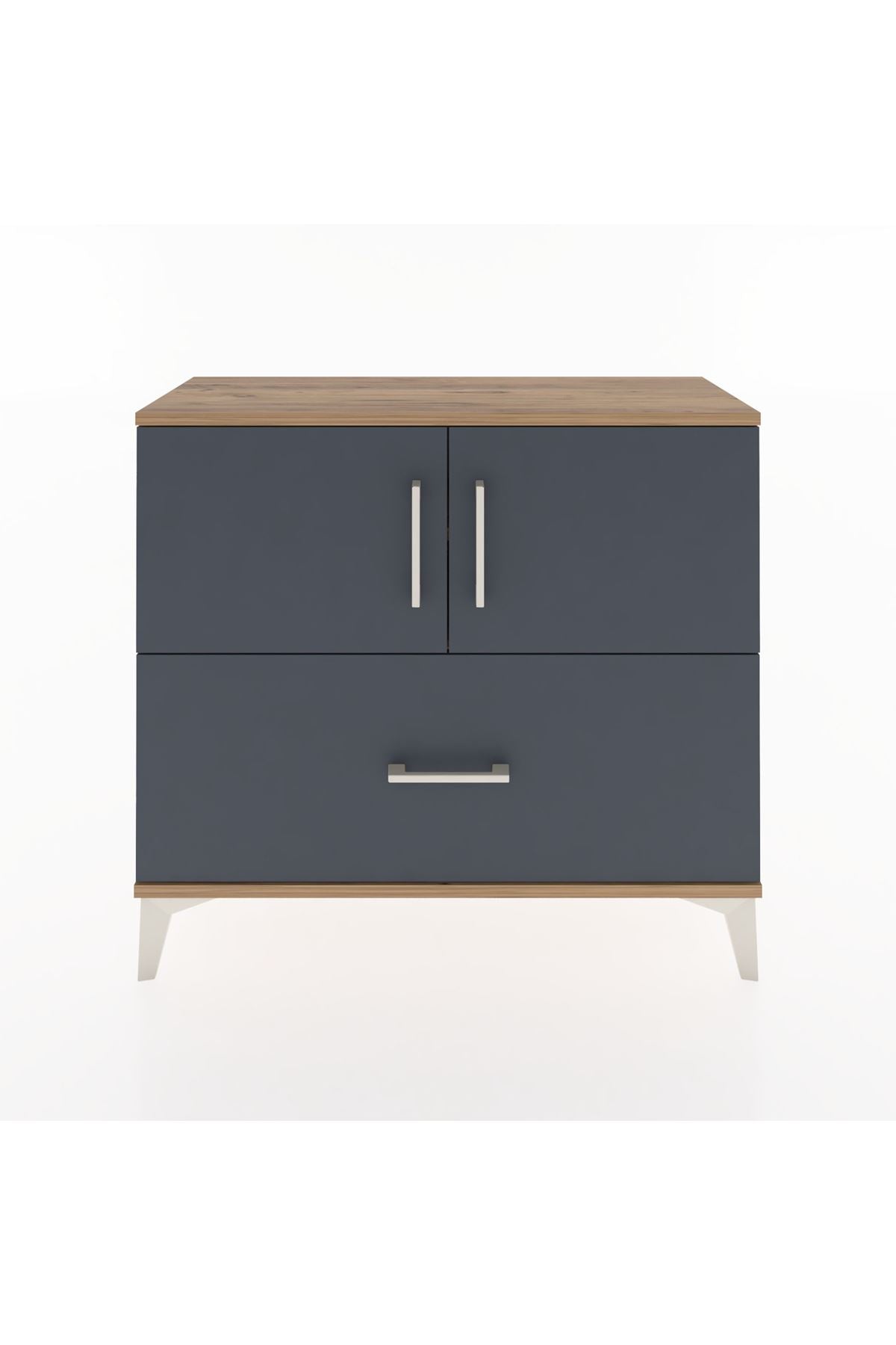 Arges Şifonyer 2 Raflı Tek Çekmeceli 2 Kapaklı 88x30x80 Çam-Antrasit