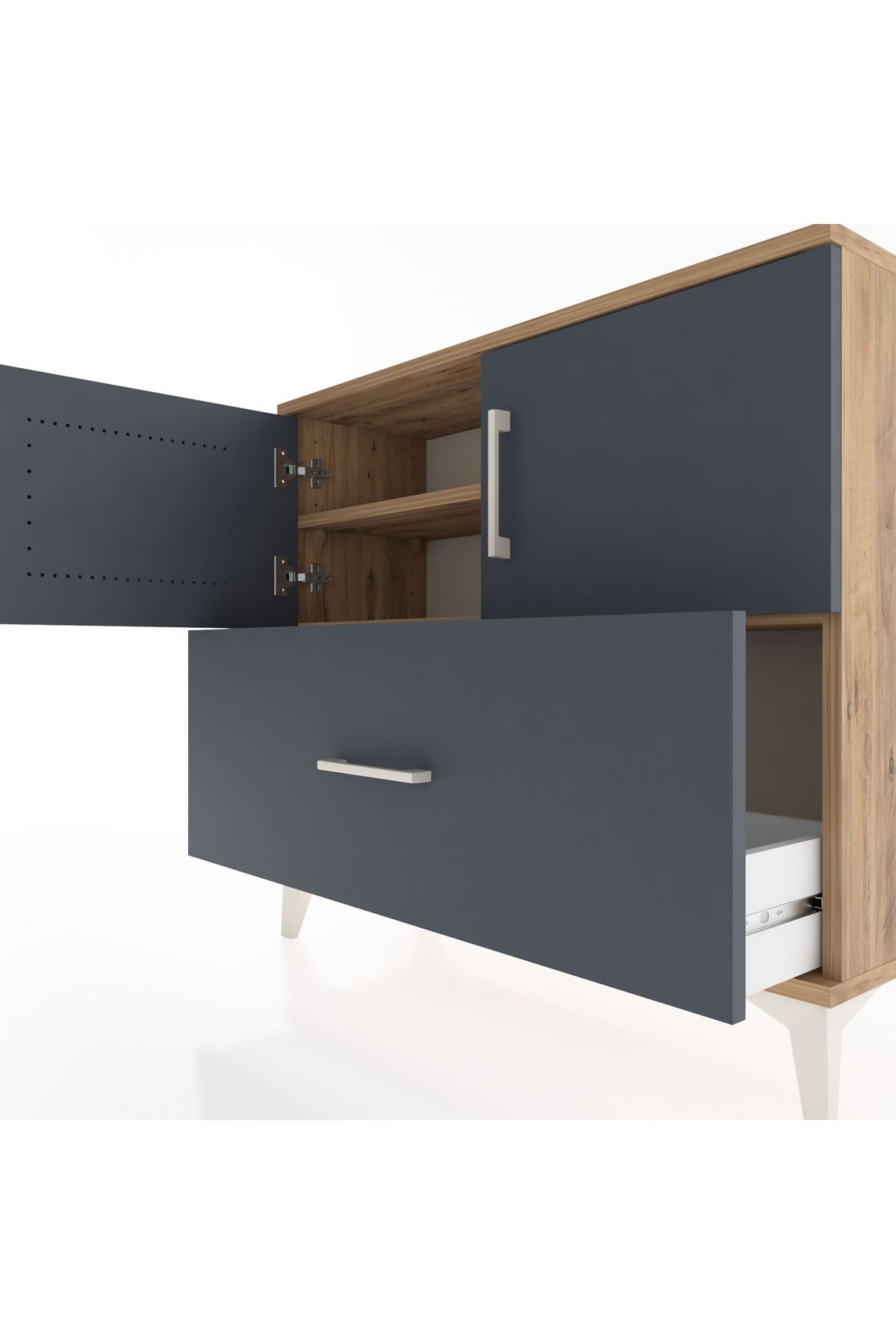 Arges Şifonyer 2 Raflı Tek Çekmeceli 2 Kapaklı 88x30x80 Çam-Antrasit