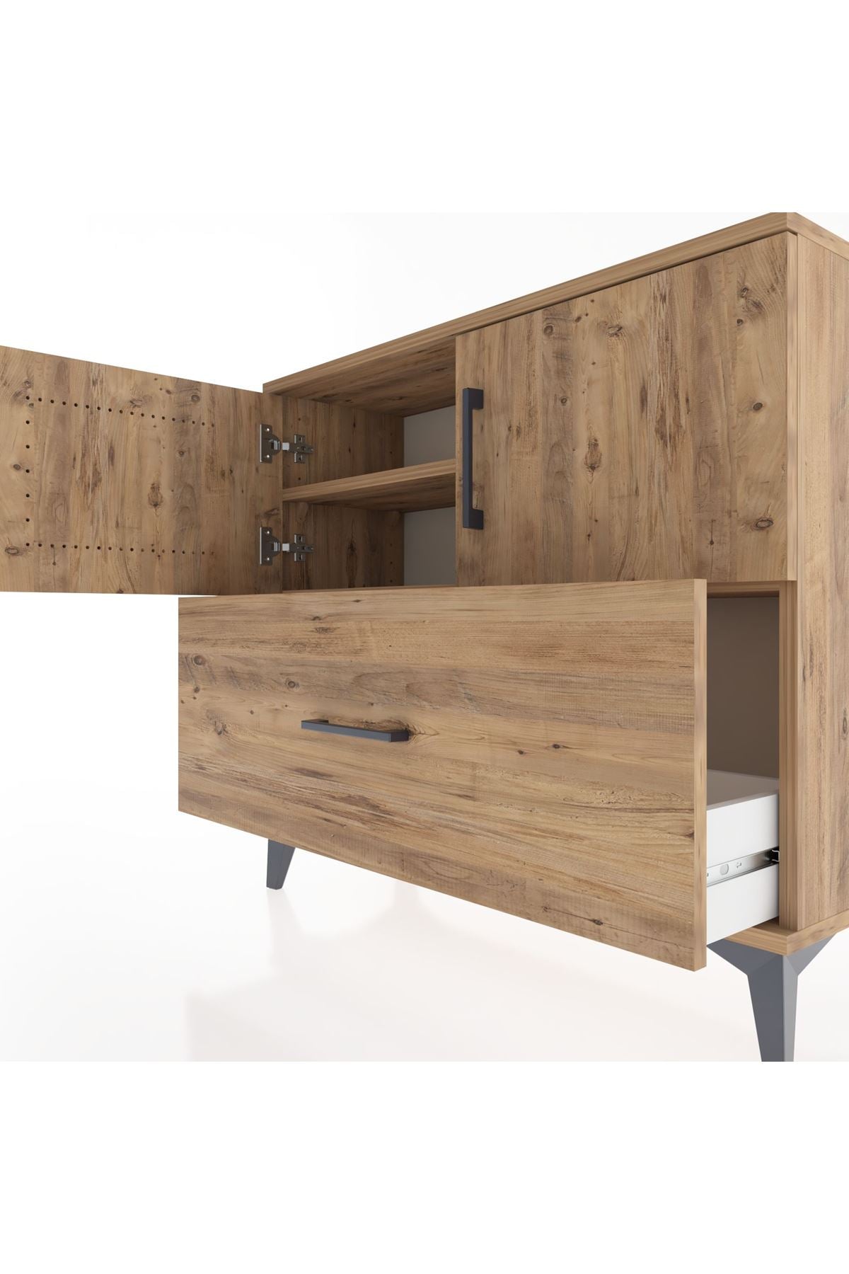 Arges Şifonyer 2 Raflı Tek Çekmeceli 2 Kapaklı 88x30x80 Çam-Çam