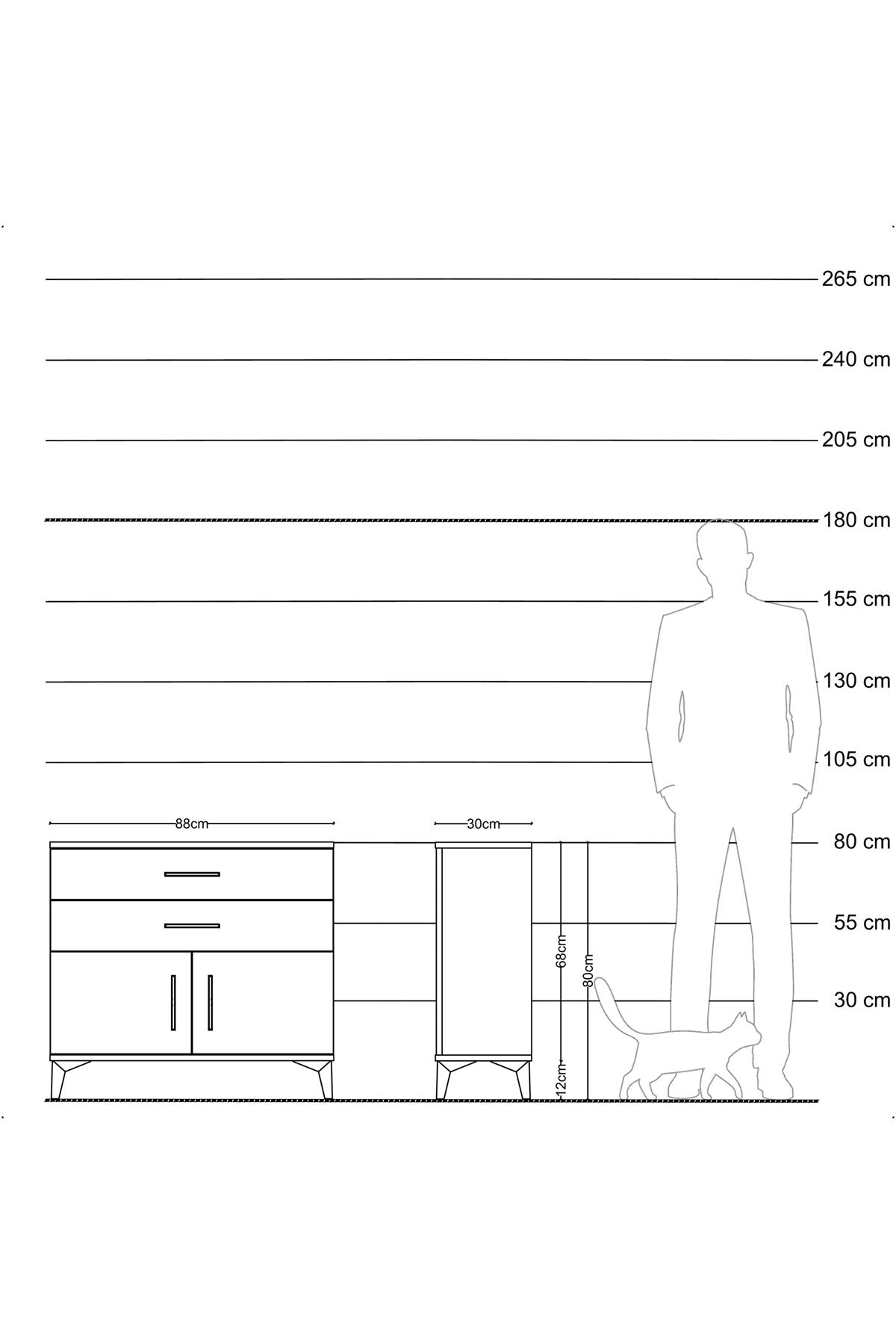 Arges Şifonyer Tek Raflı 2 Çekmeceli 2 Kapaklı 88x30x80 Aytaşı-Antrasit