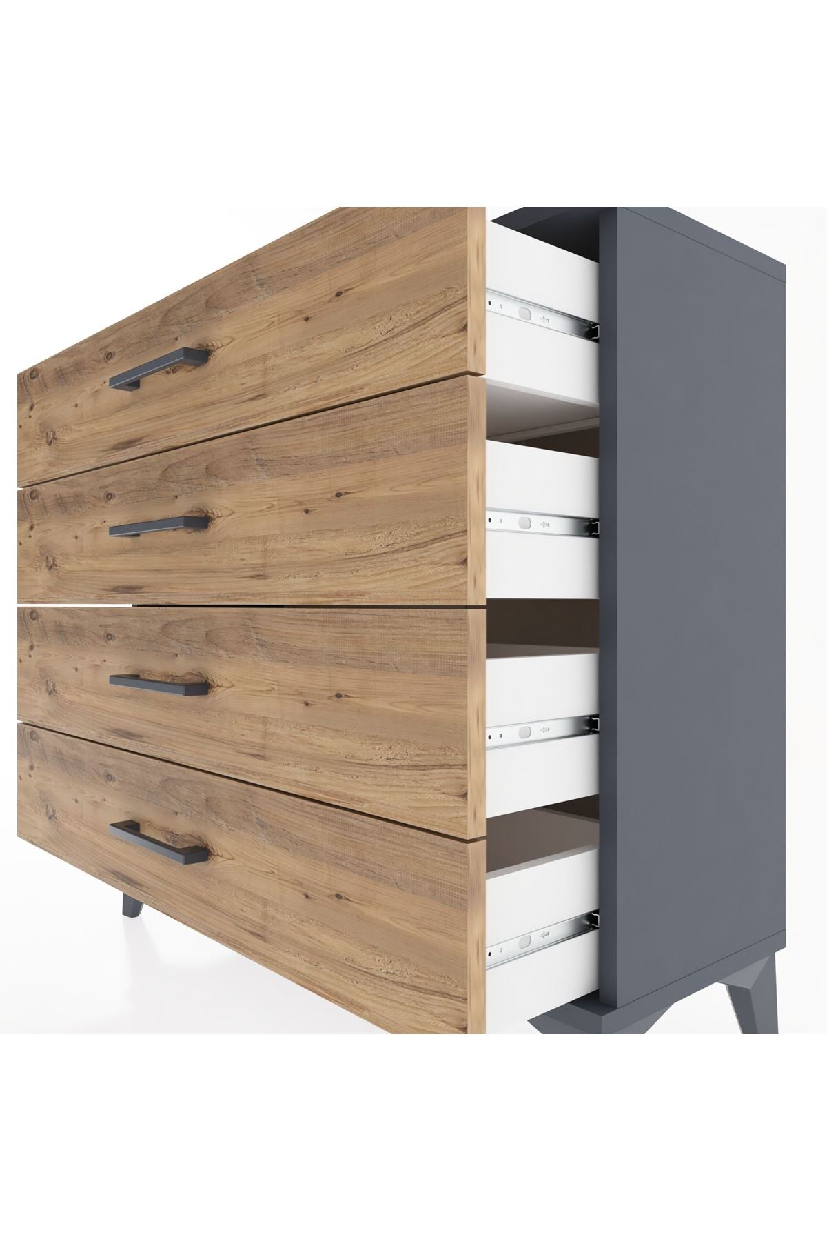 Arges Şifonyer 4 Çekmeceli 88x30x80 Antrasit-Çam