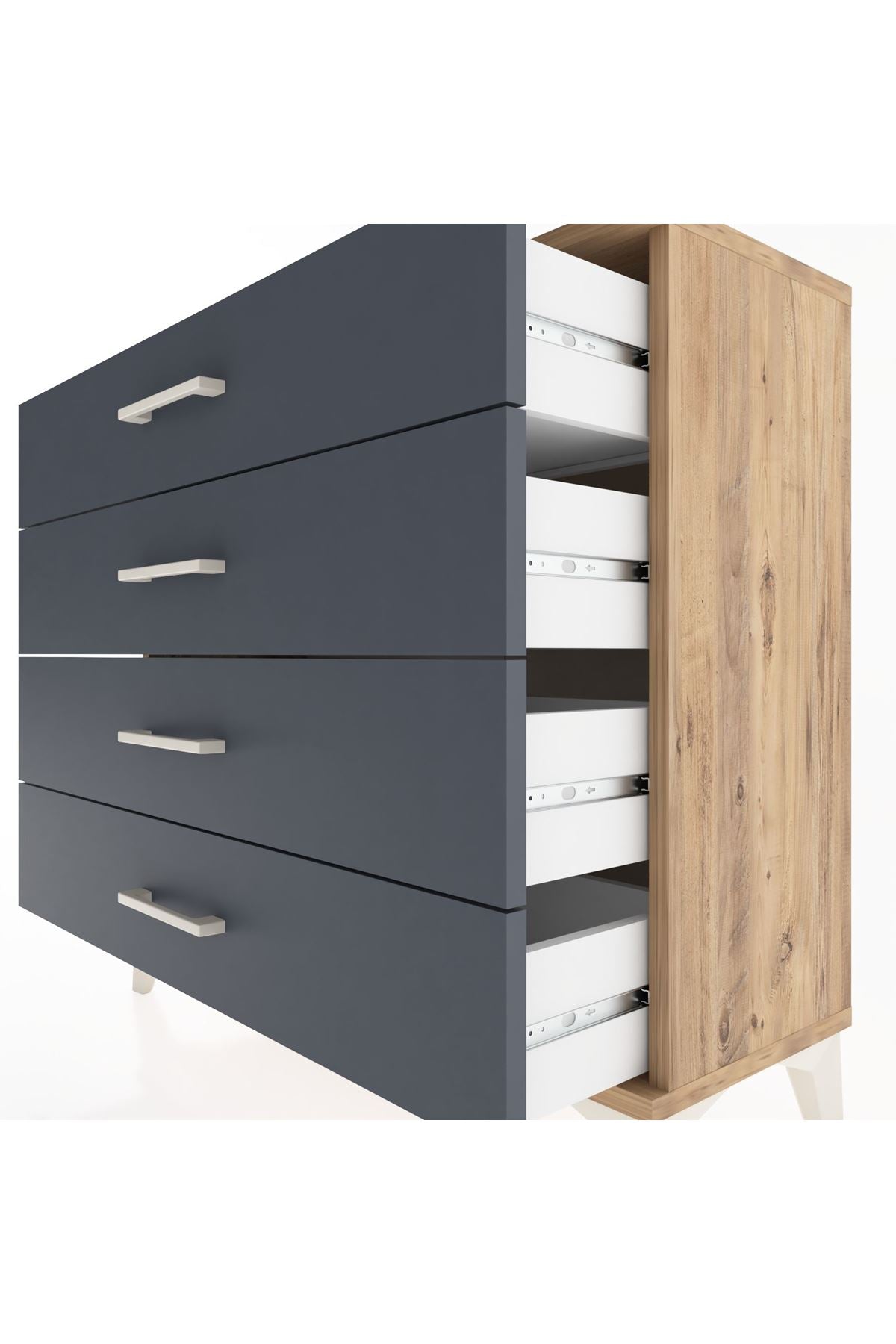 Arges Şifonyer 4 Çekmeceli 88x30x80 Çam-Antrasit