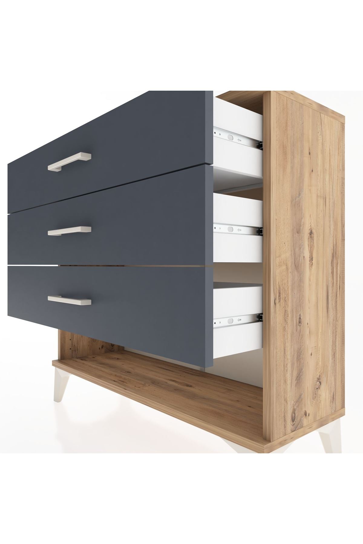 Arges Şifonyer 3 Çekmeceli 88x30x80 Çam-Antrasit