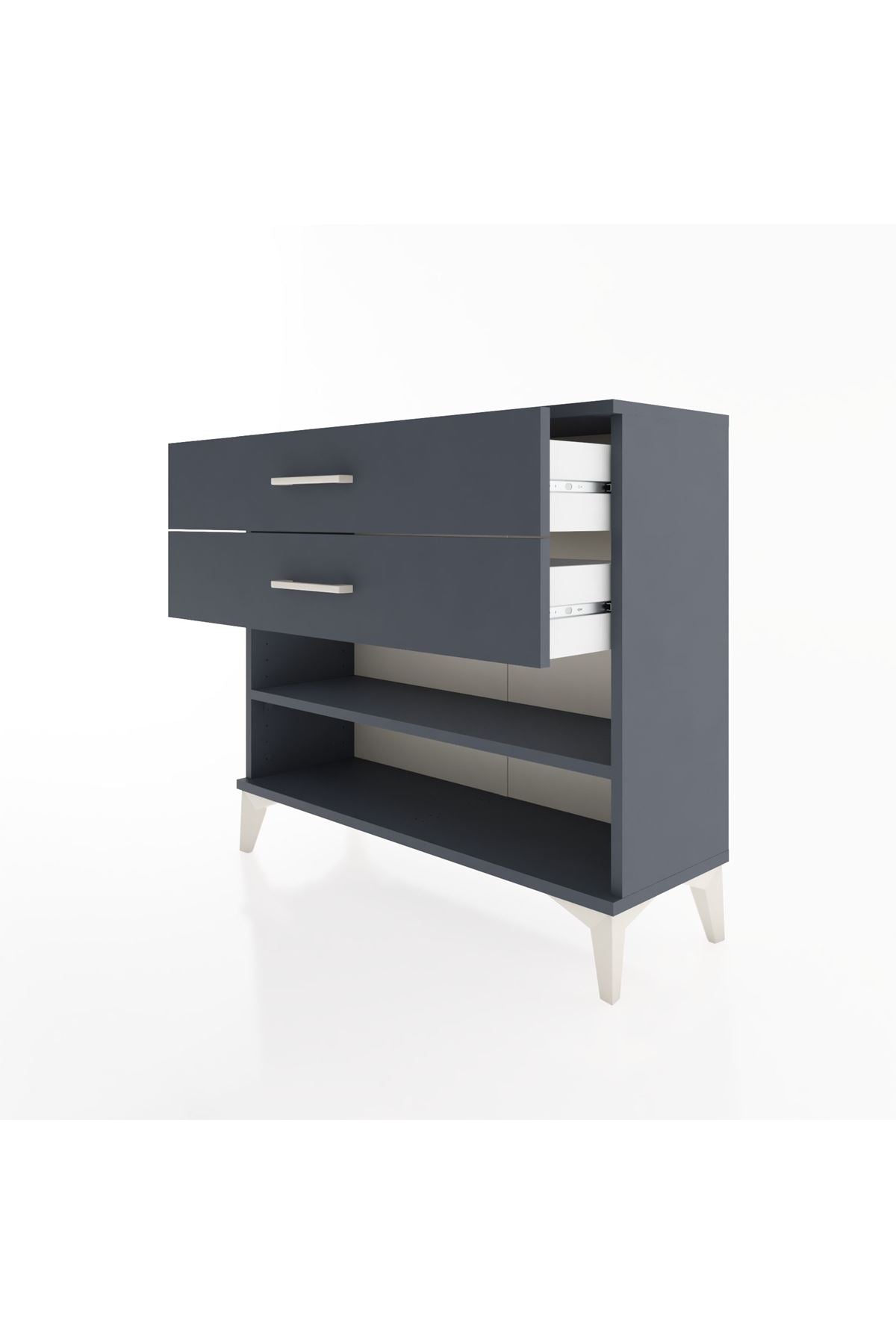 Arges Şifonyer Tek Raflı 2 Çekmeceli 88x30x80 Antrasit-Antrasit