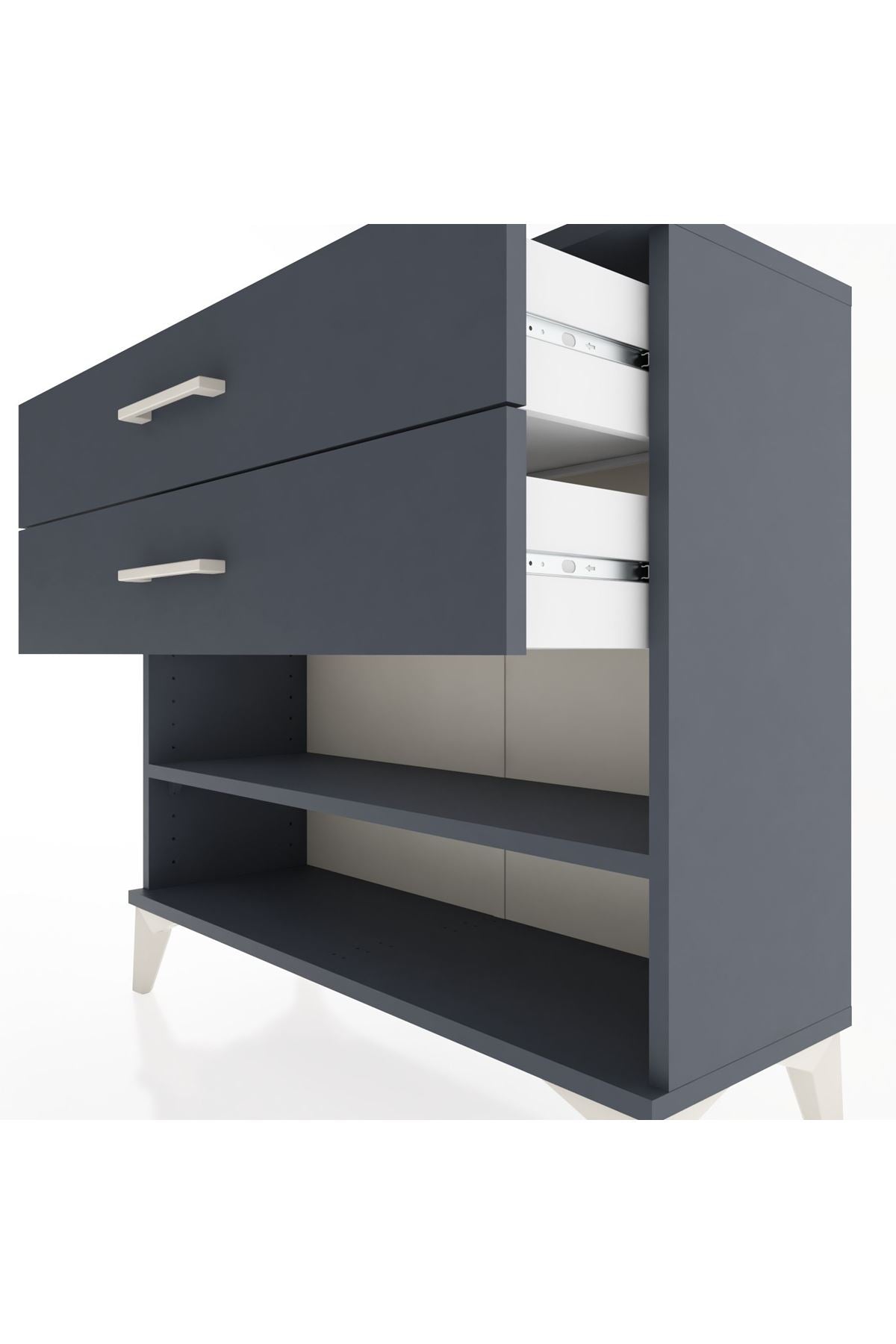 Arges Şifonyer Tek Raflı 2 Çekmeceli 88x30x80 Antrasit-Antrasit