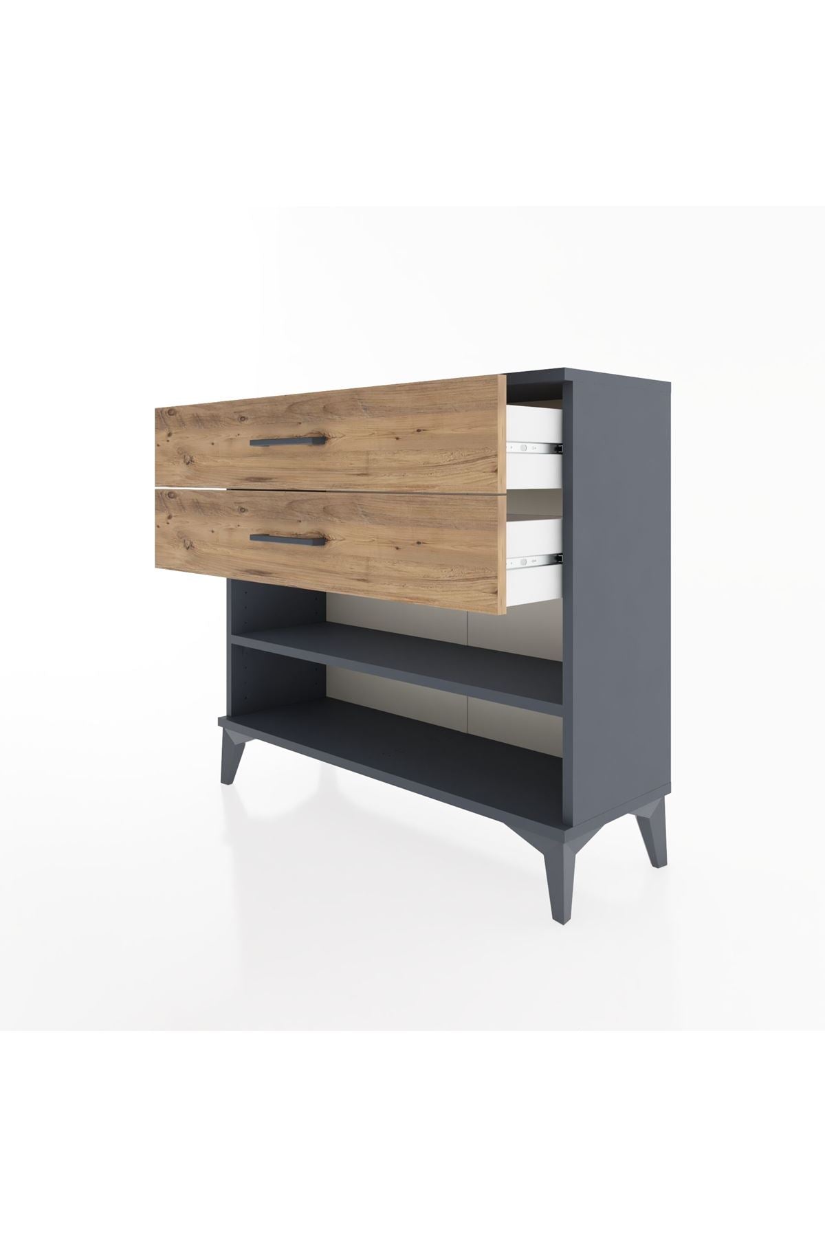 Arges Şifonyer Tek Raflı 2 Çekmeceli 88x30x80 Antrasit-Çam