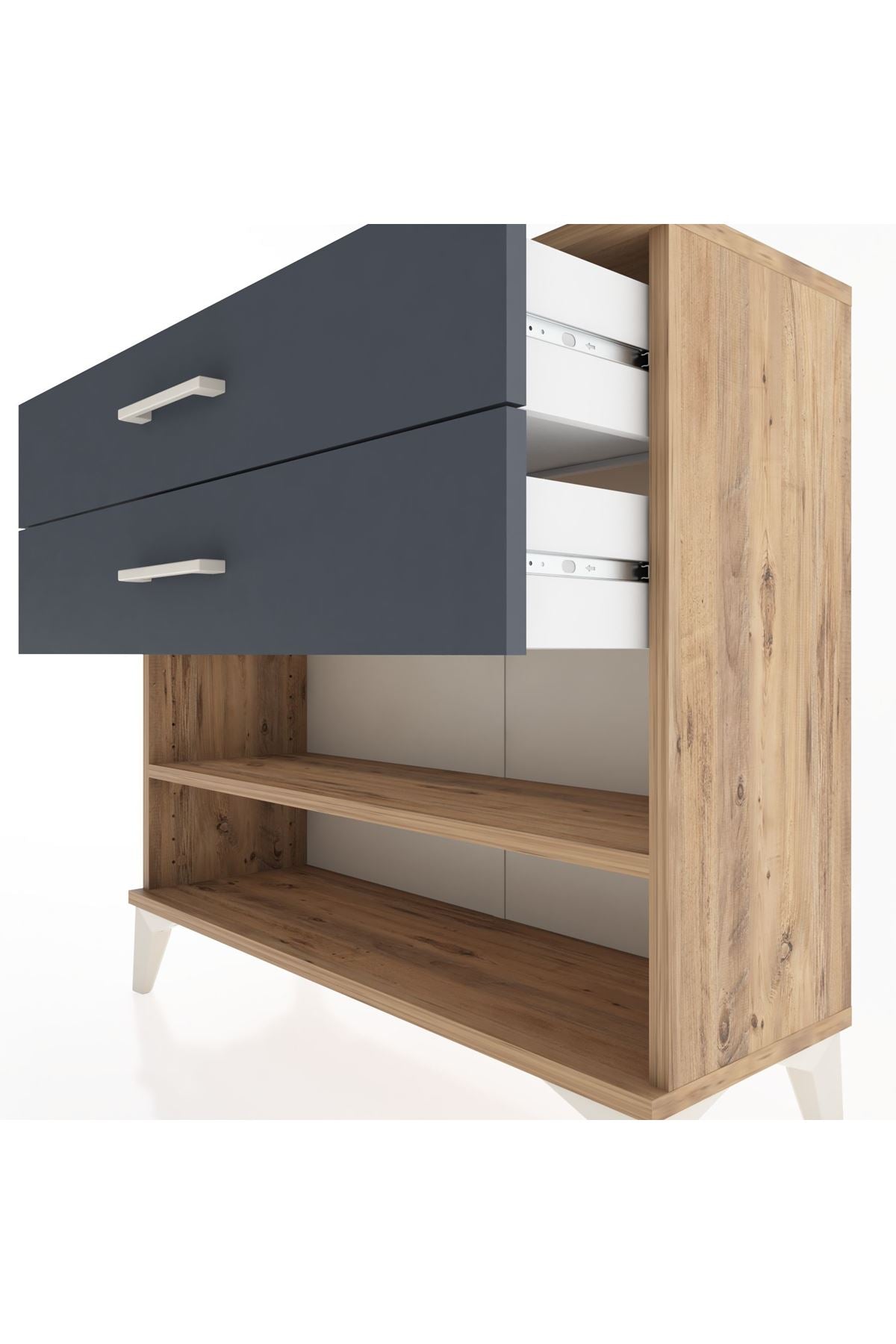 Arges Şifonyer Tek Raflı 2 Çekmeceli 88x30x80 Çam-Antrasit