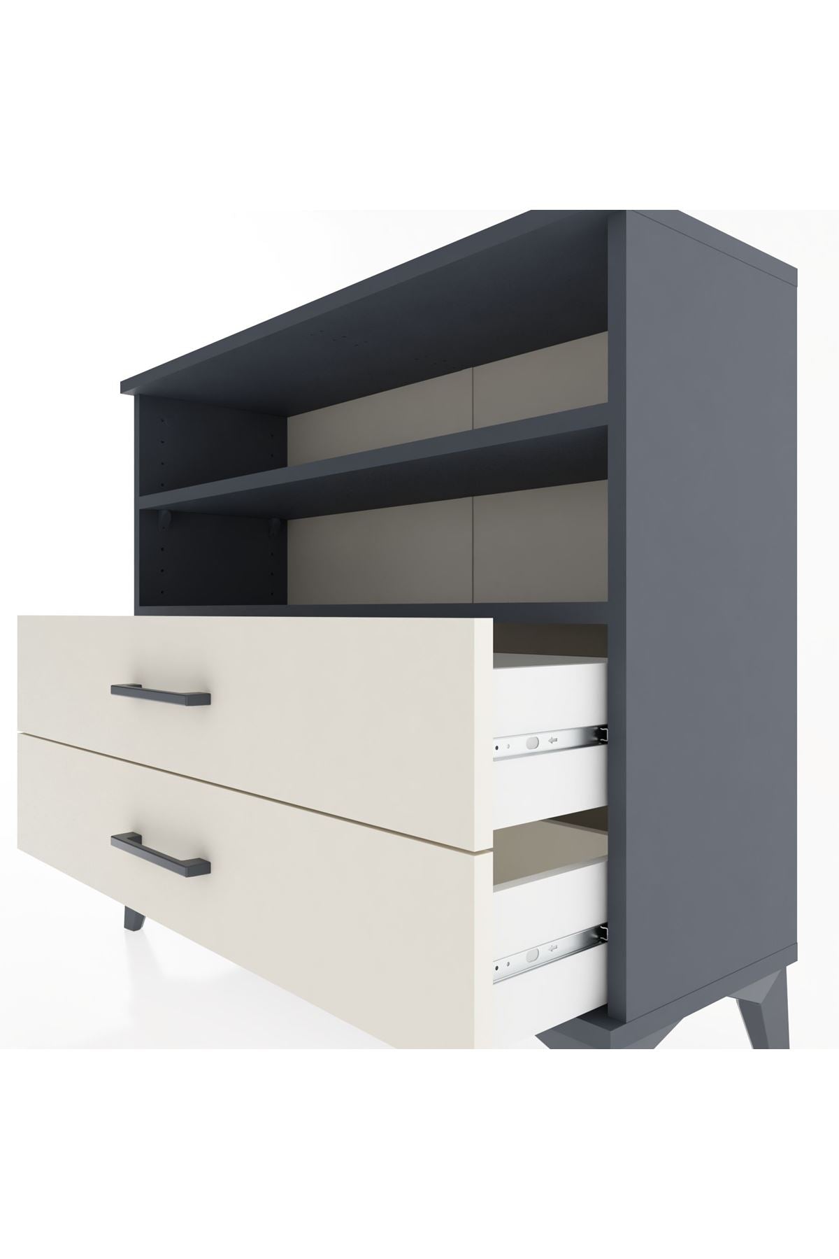 Arges Şifonyer 2 Raflı 2 Çekmeceli 88x30x80 Antrasit-Aytaşı