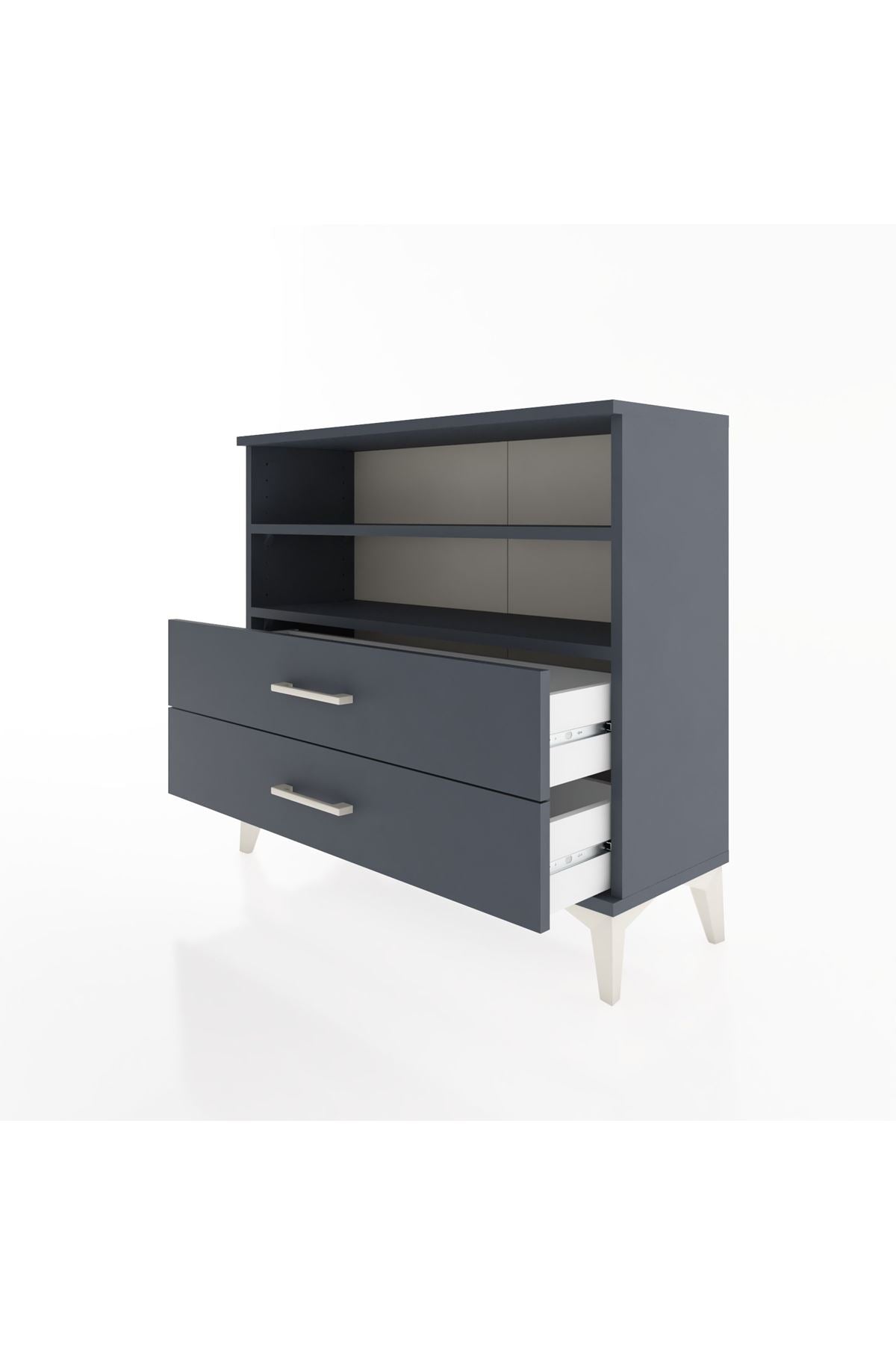 Arges Şifonyer 2 Raflı 2 Çekmeceli 88x30x80 Antrasit-Antrasit