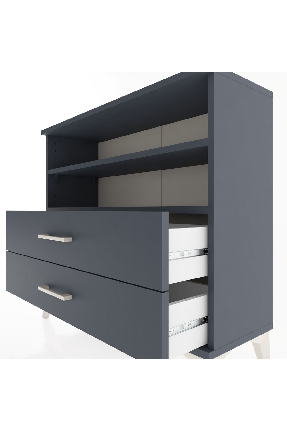 Arges Şifonyer 2 Raflı 2 Çekmeceli 88x30x80 Antrasit-Antrasit