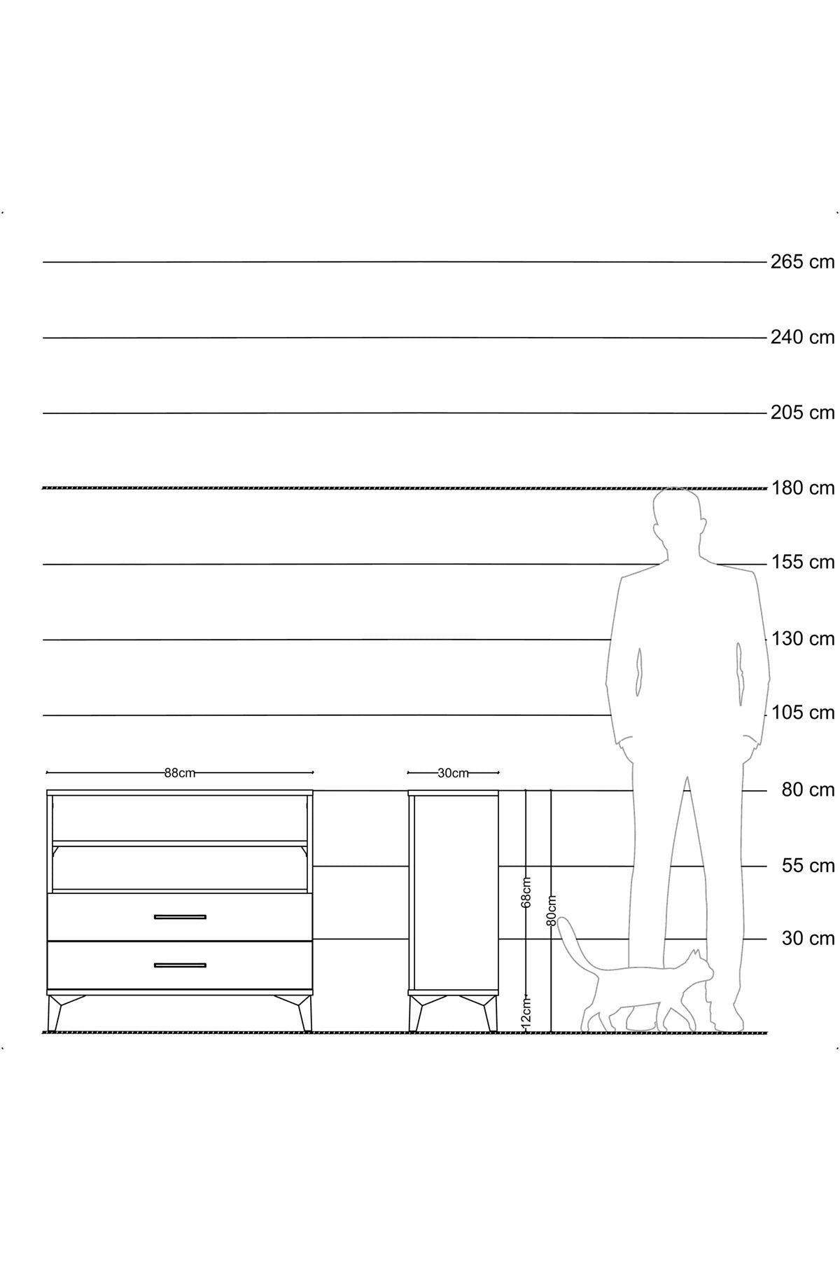 Arges Şifonyer 2 Raflı 2 Çekmeceli 88x30x80 Antrasit-Antrasit