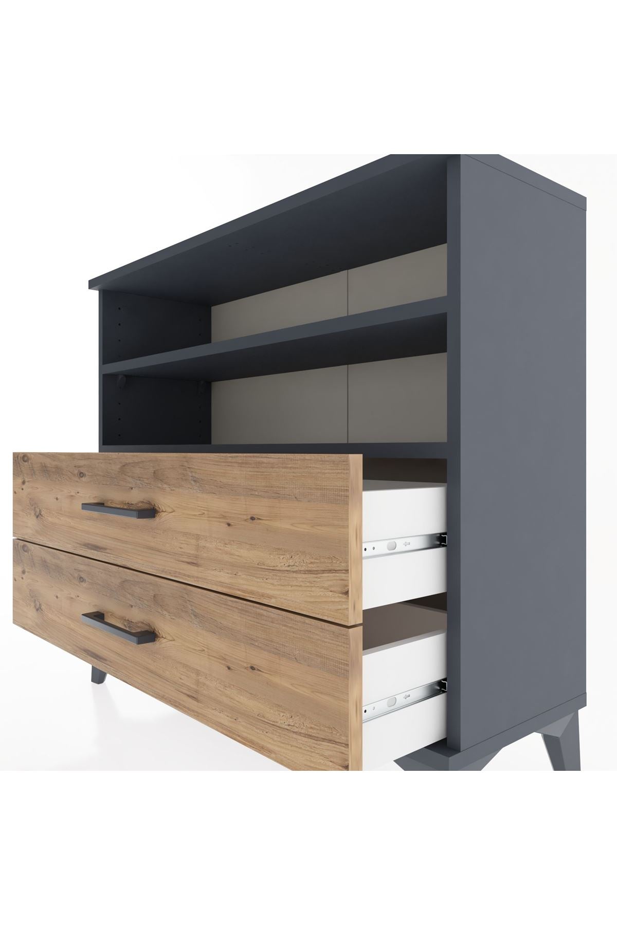 Arges Şifonyer 2 Raflı 2 Çekmeceli 88x30x80 Antrasit-Çam