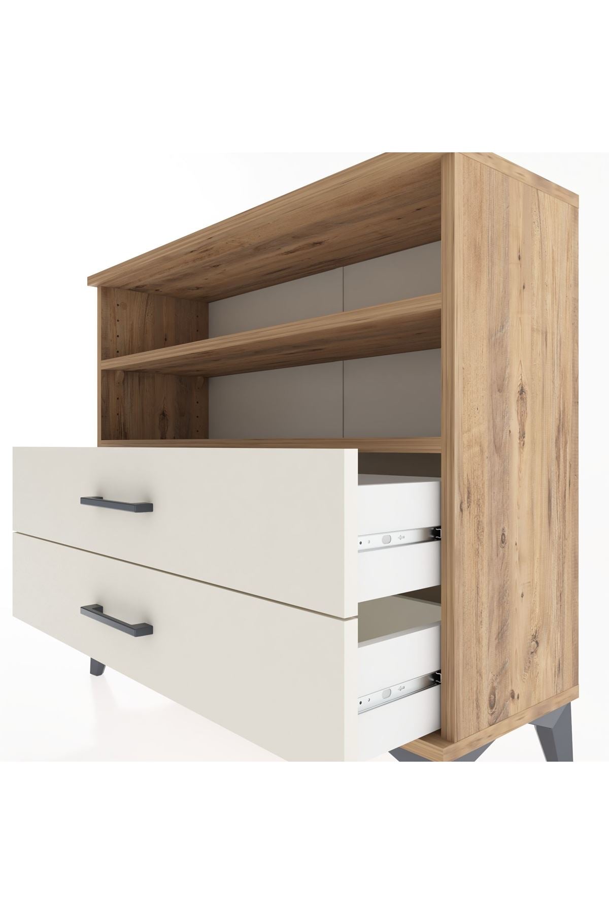 Arges Şifonyer 2 Raflı 2 Çekmeceli 88x30x80 Çam-Aytaşı