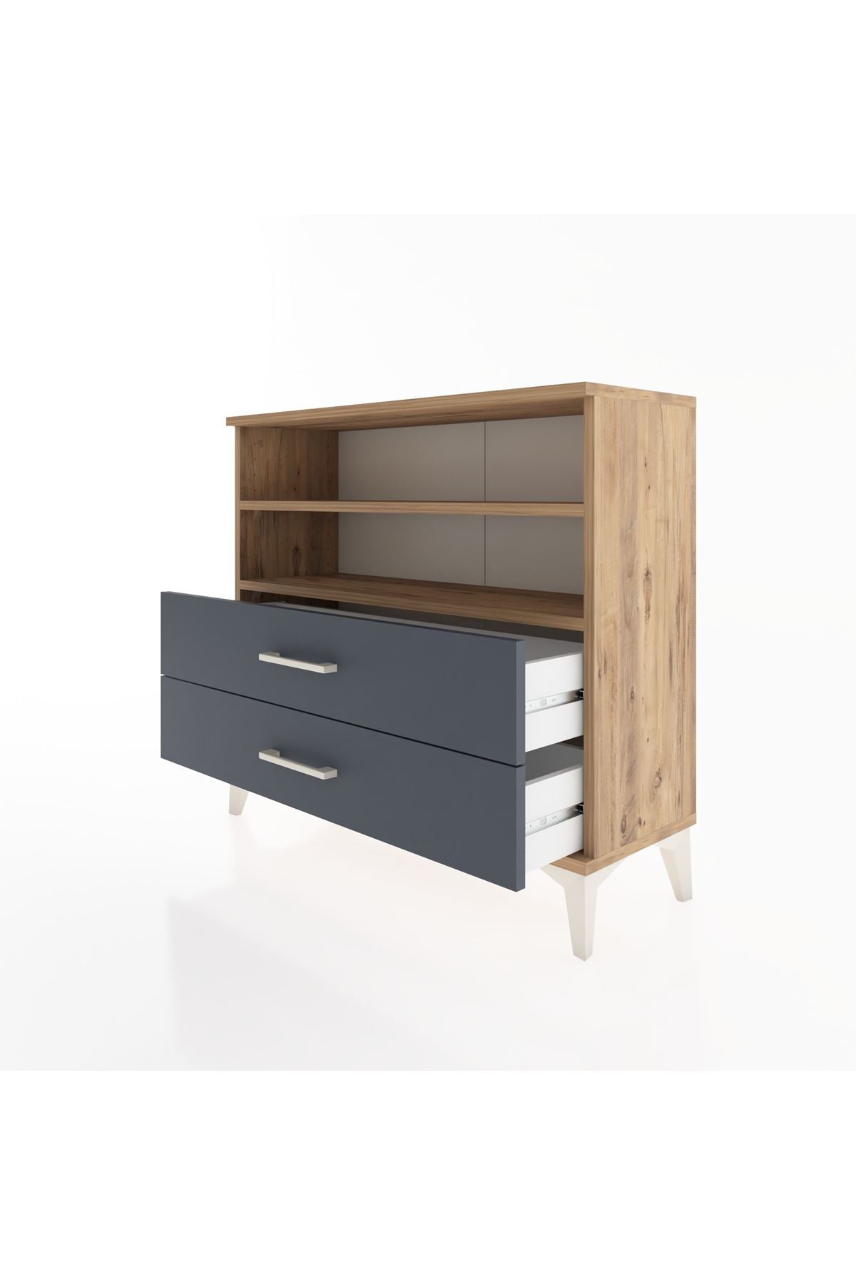 Arges Şifonyer 2 Raflı 2 Çekmeceli 88x30x80 Çam-Antrasit