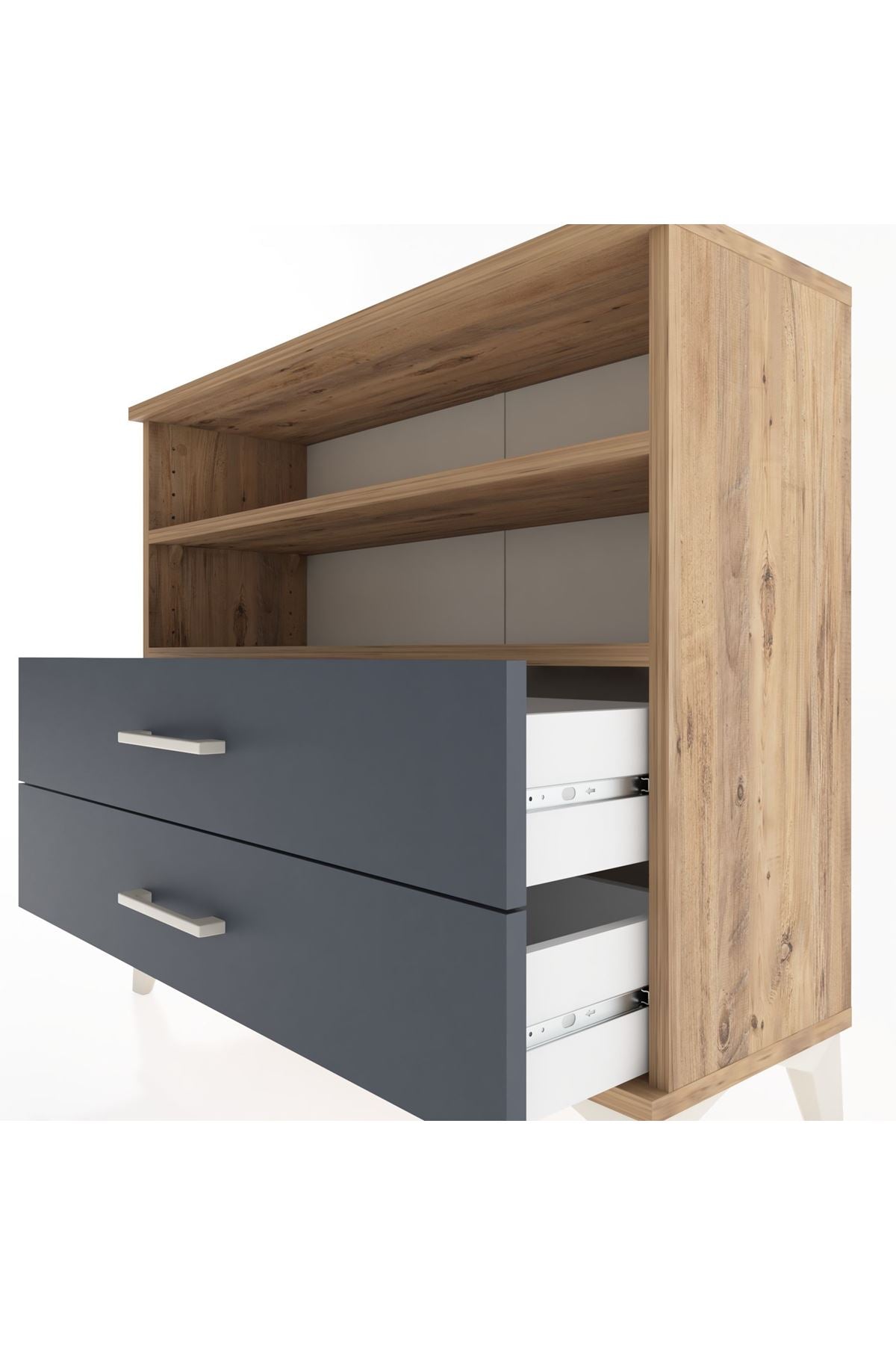 Arges Şifonyer 2 Raflı 2 Çekmeceli 88x30x80 Çam-Antrasit